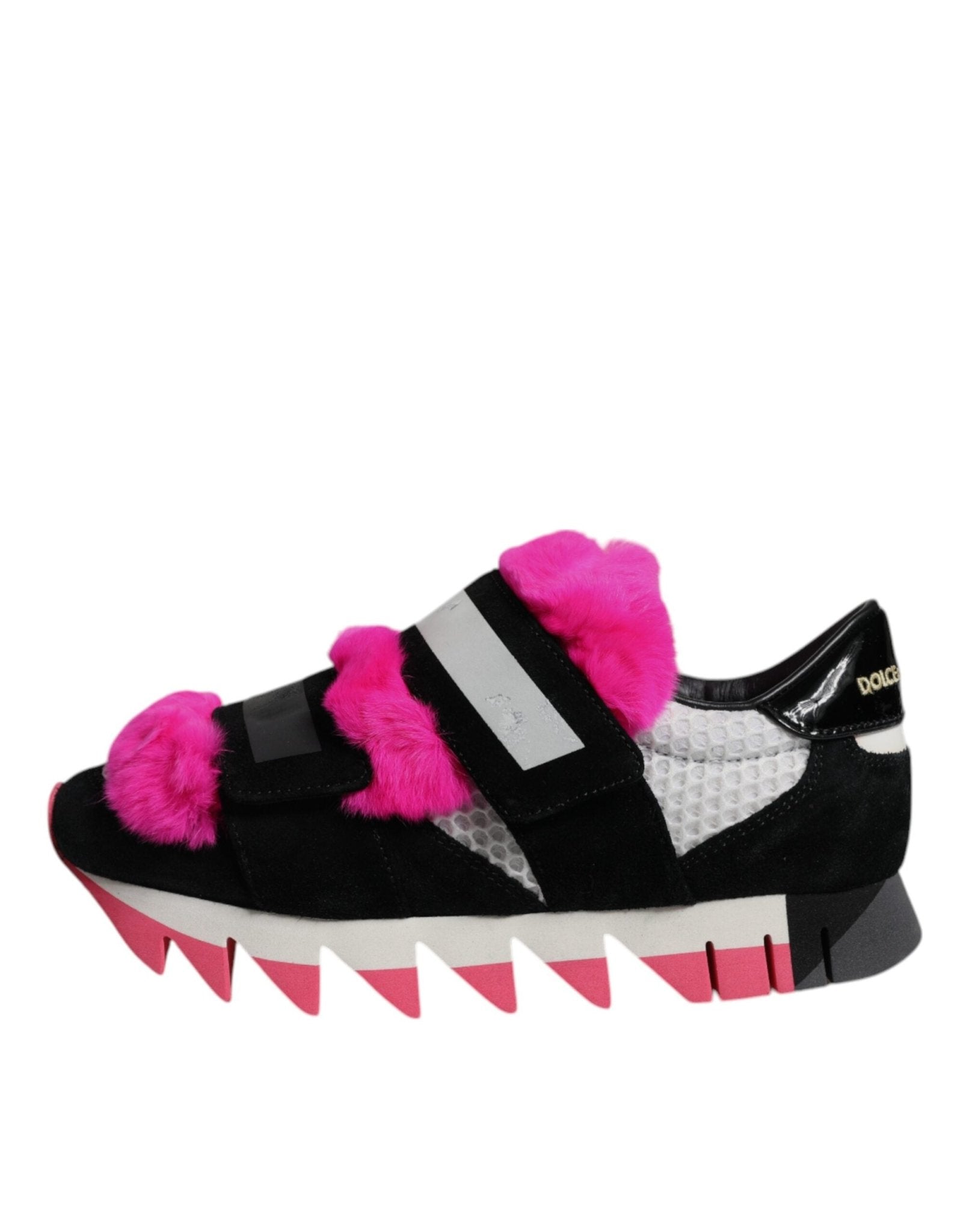 Dolce & Gabbana Black Pink Fur Embellished Sneakers Shoes - RIMODA