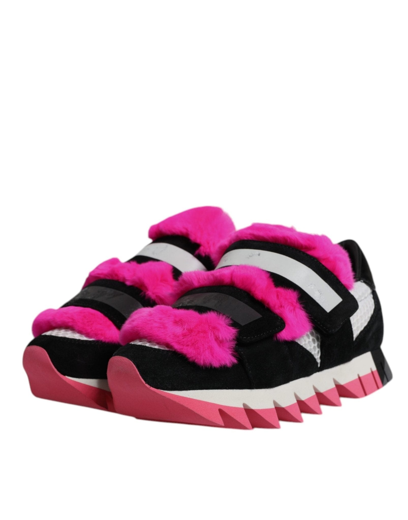 Dolce & Gabbana Black Pink Fur Embellished Sneakers Shoes - RIMODA