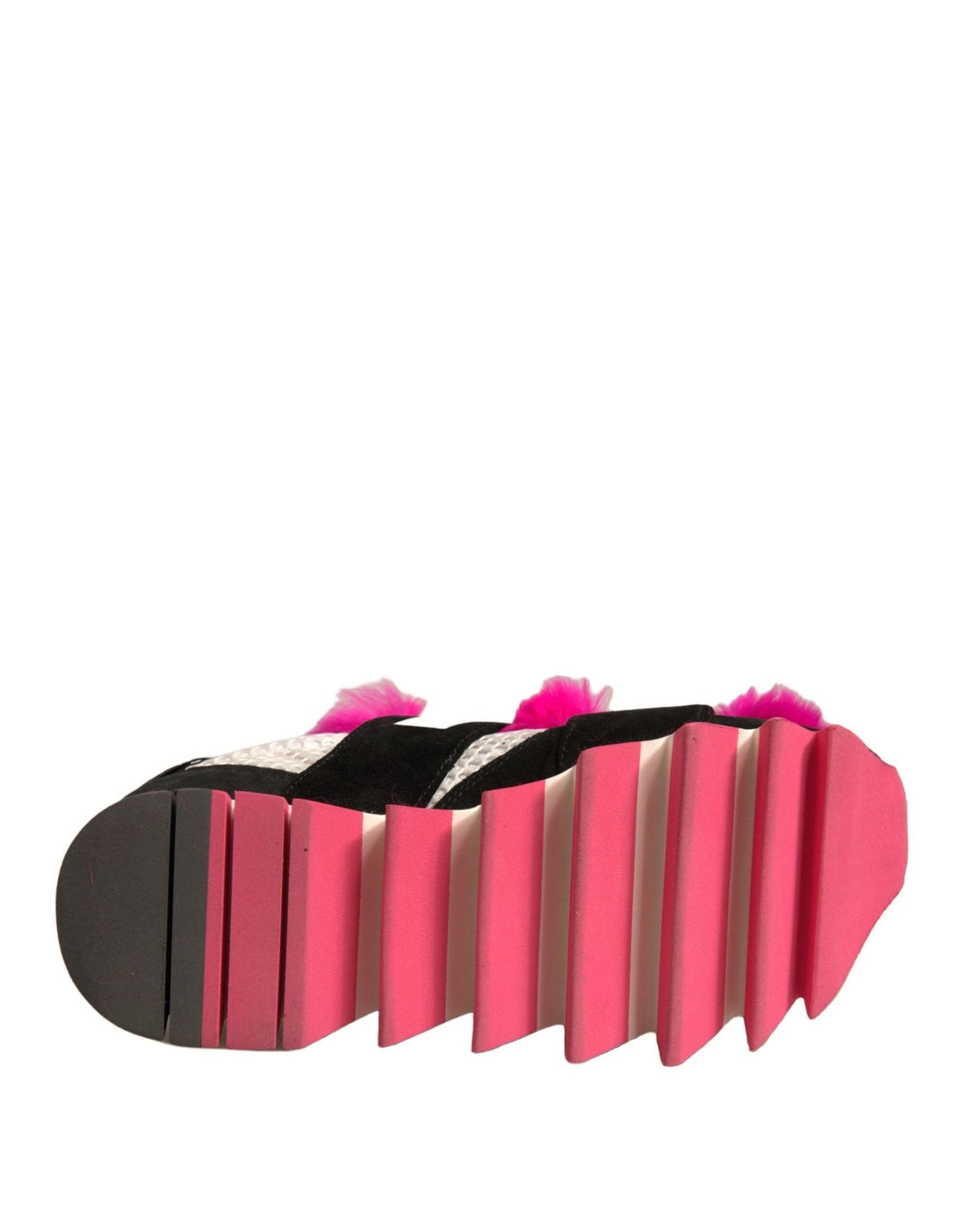 Dolce & Gabbana Black Pink Fur Embellished Sneakers Shoes - RIMODA