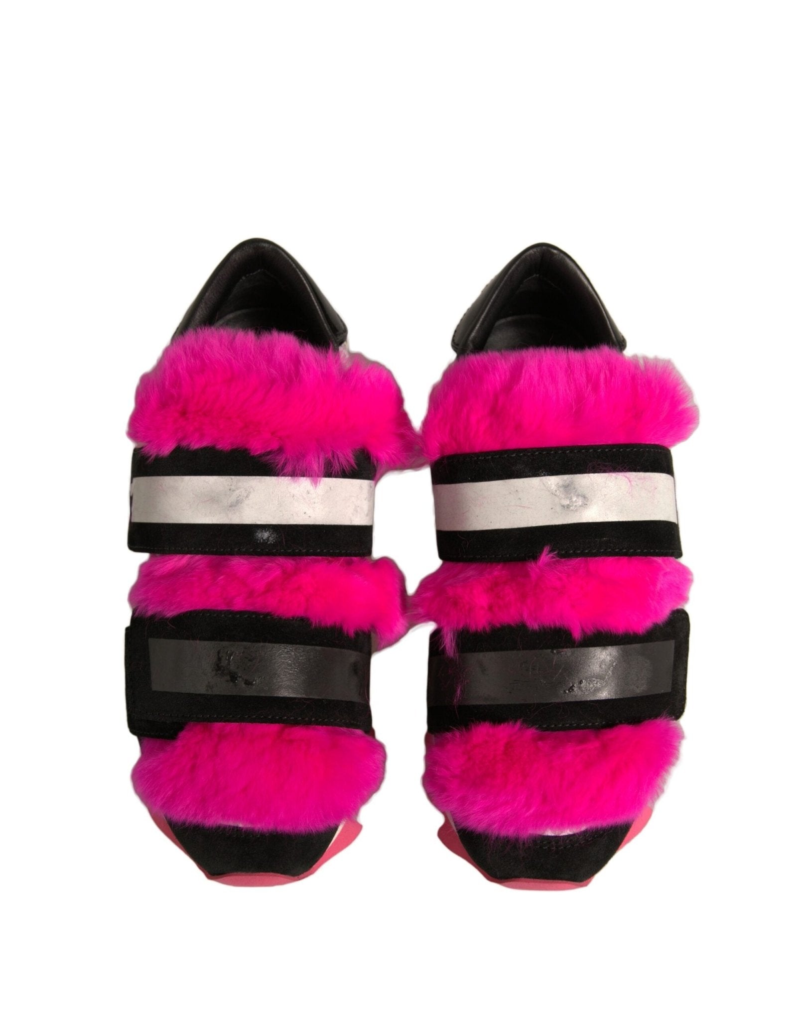 Dolce & Gabbana Black Pink Fur Embellished Sneakers Shoes - RIMODA