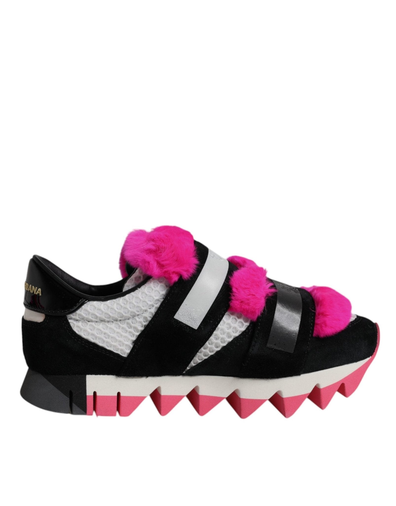 Dolce & Gabbana Black Pink Fur Embellished Sneakers Shoes - RIMODA
