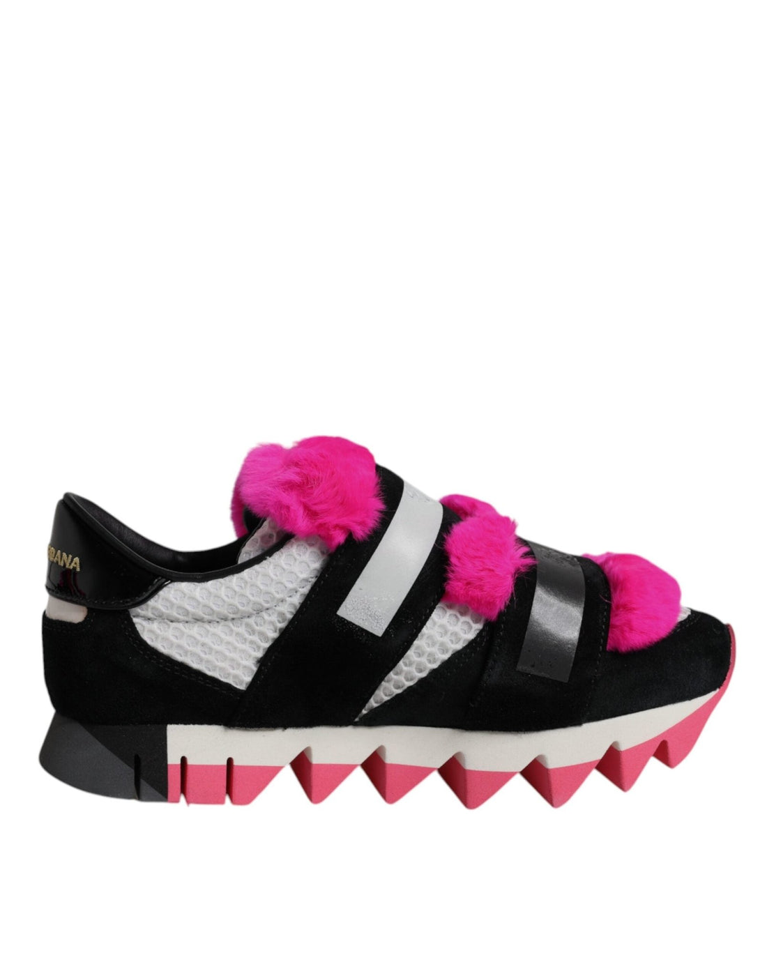 Dolce & Gabbana Black Pink Fur Embellished Sneakers Shoes - RIMODA
