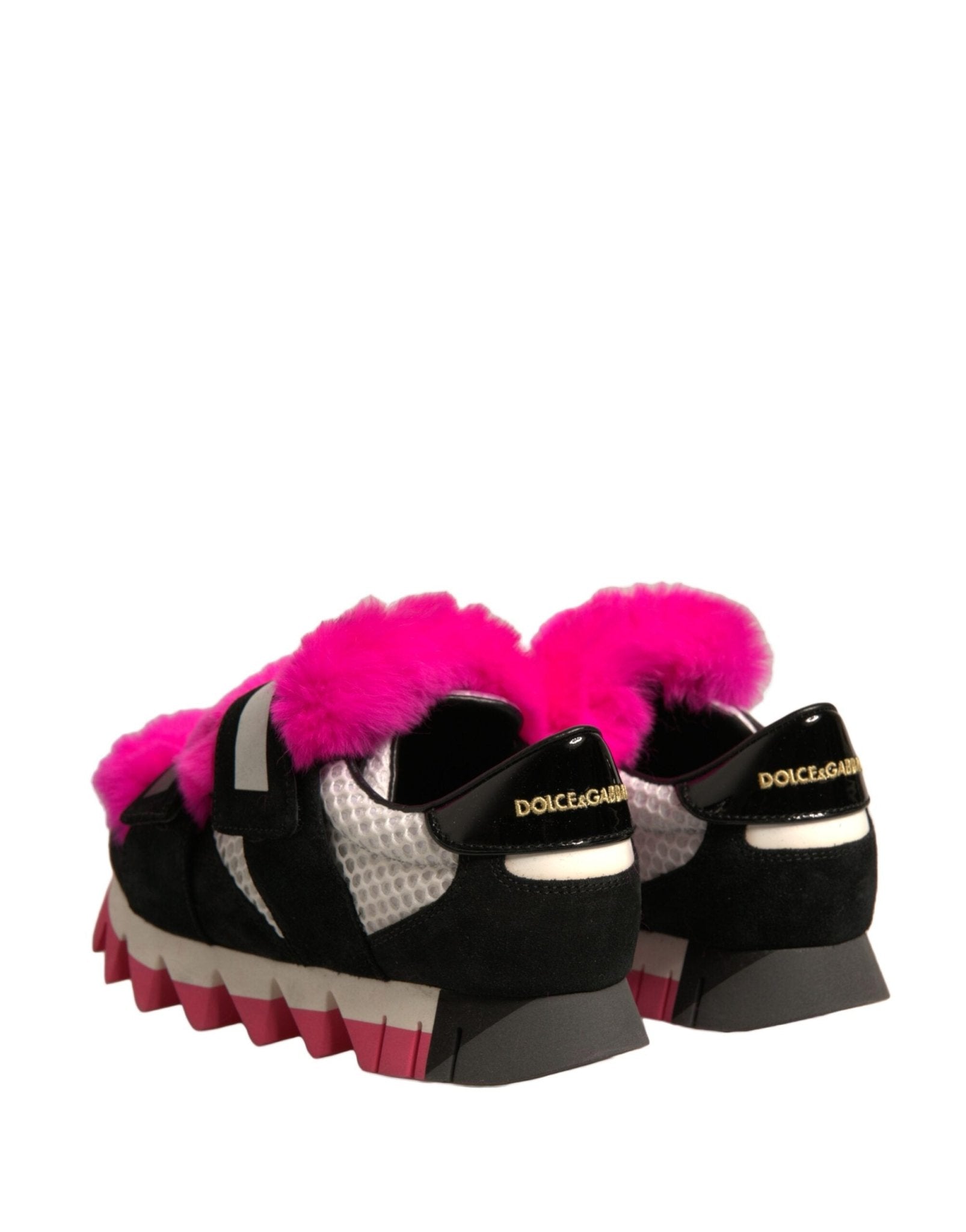 Dolce & Gabbana Black Pink Fur Embellished Sneakers Shoes - RIMODA