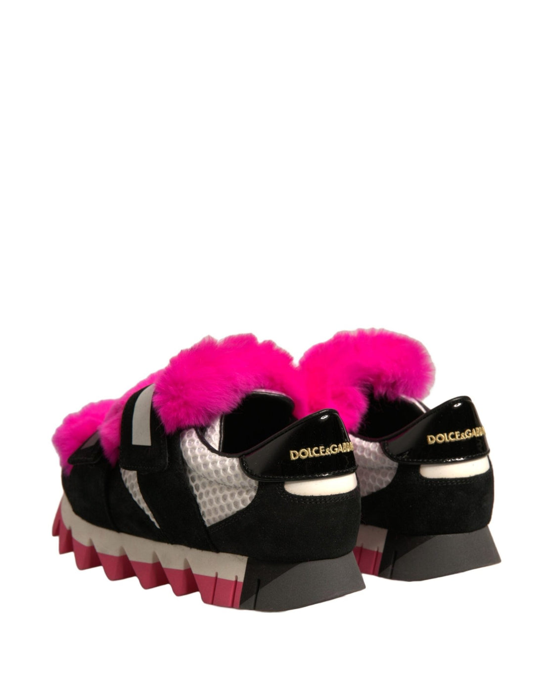 Dolce & Gabbana Black Pink Fur Embellished Sneakers Shoes - RIMODA