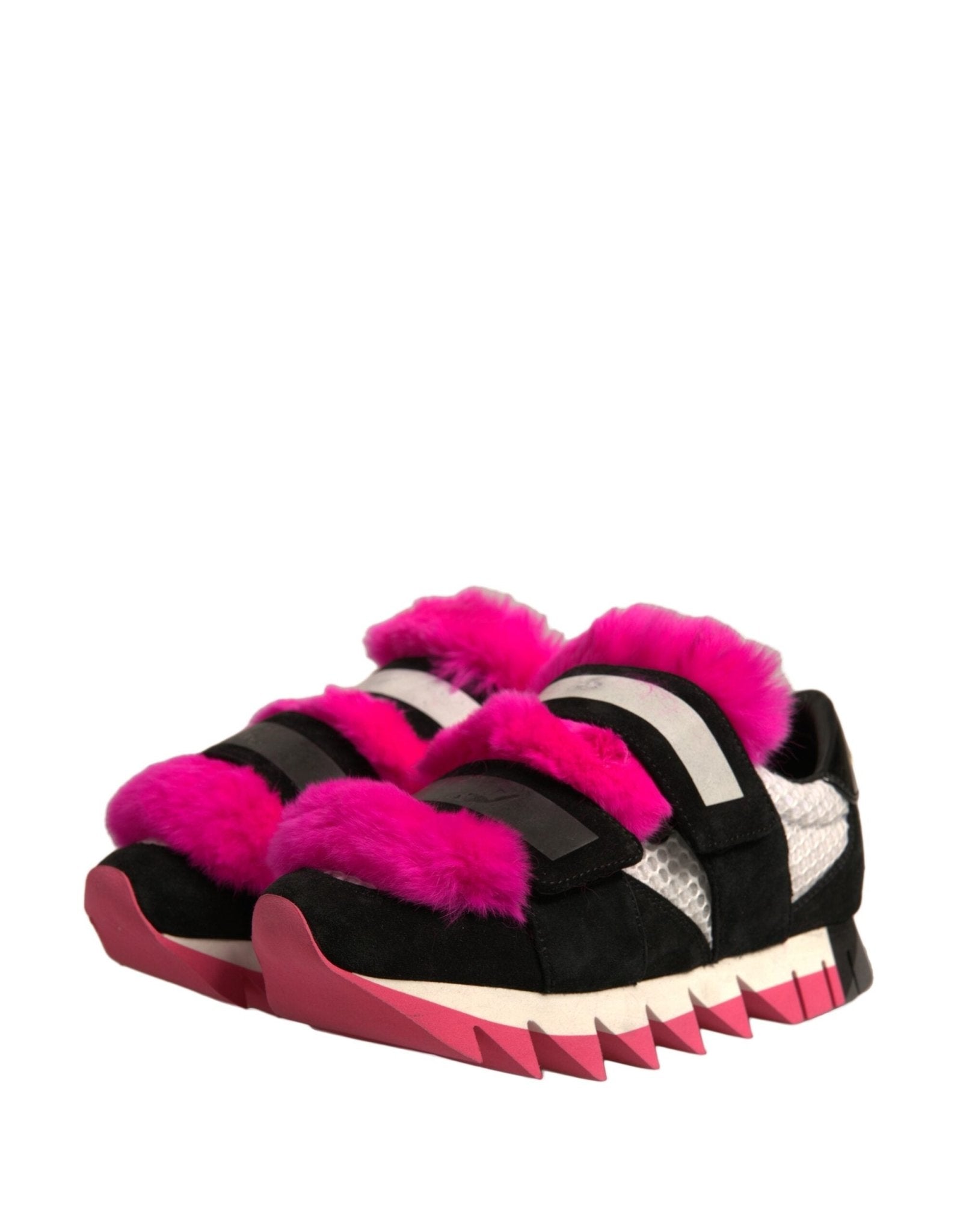 Dolce & Gabbana Black Pink Fur Embellished Sneakers Shoes - RIMODA