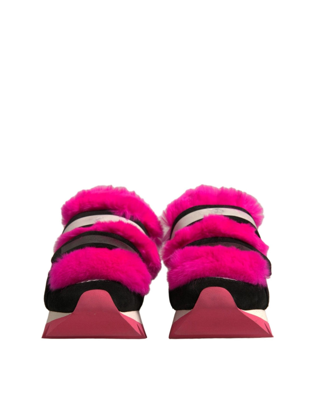 Dolce & Gabbana Black Pink Fur Embellished Sneakers Shoes - RIMODA