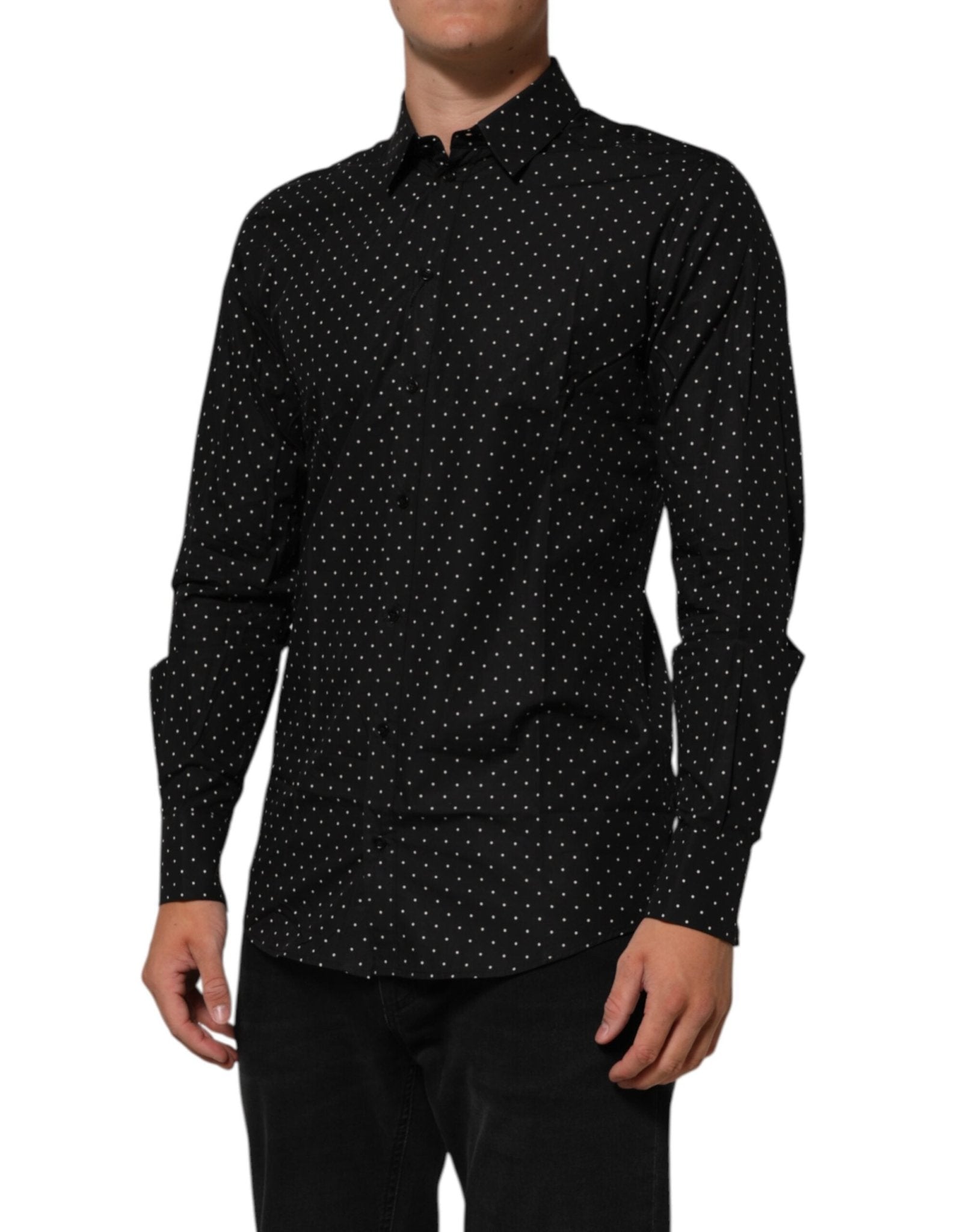 Dolce & Gabbana Black Polka Dot Cotton GOLD Men Formal Dress Shirt - RIMODA