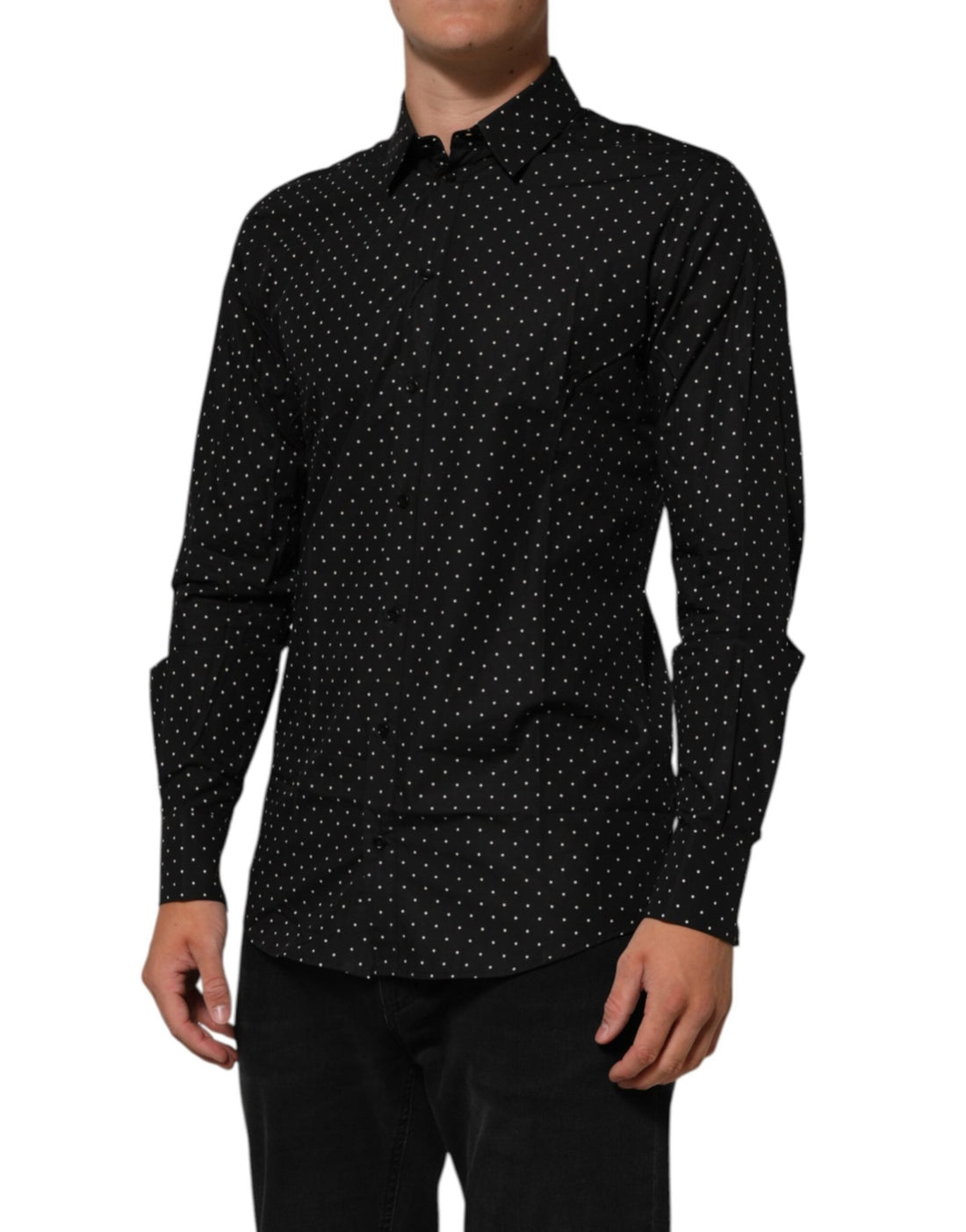 Dolce & Gabbana Black Polka Dot Cotton GOLD Men Formal Dress Shirt - RIMODA