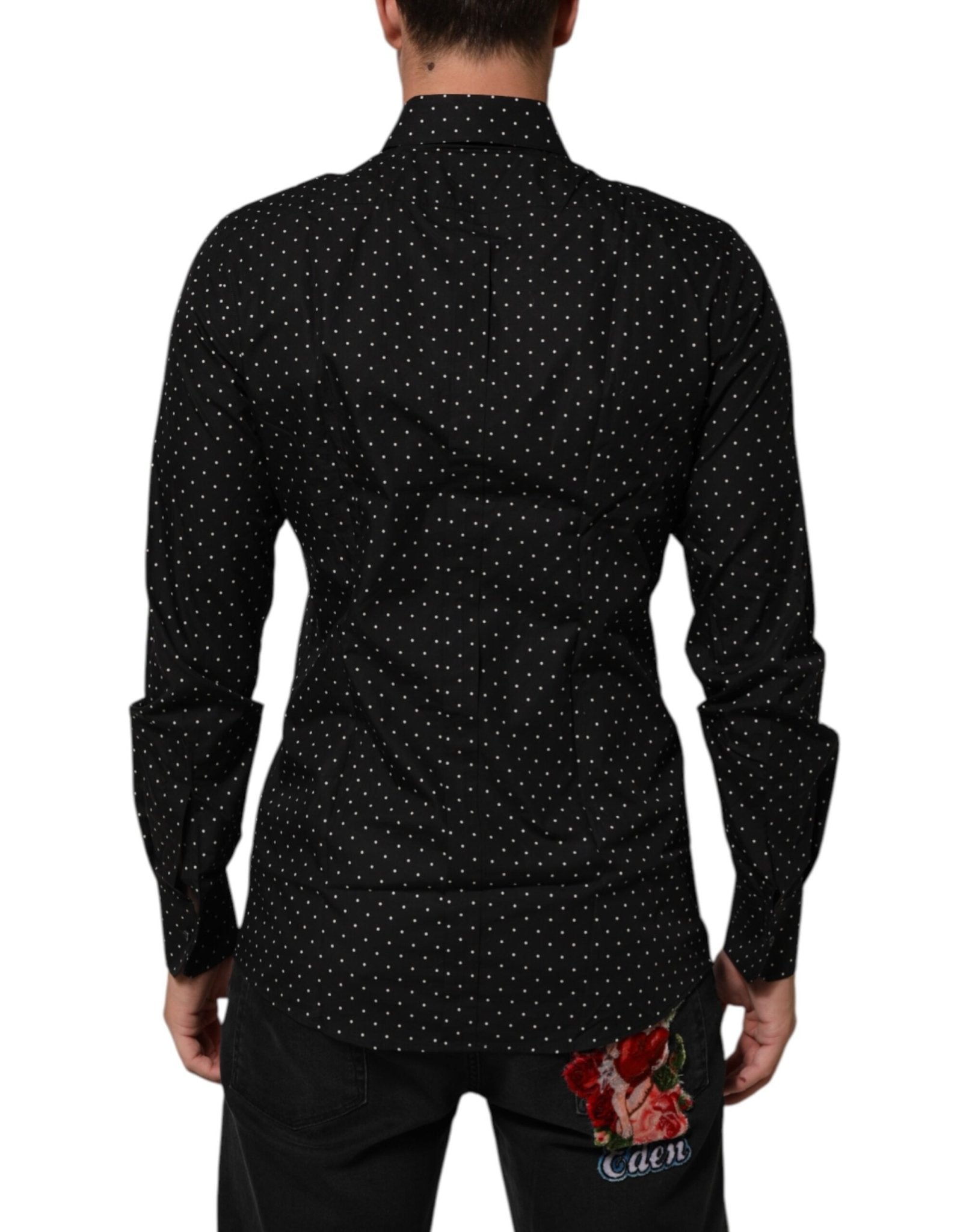 Dolce & Gabbana Black Polka Dot Cotton GOLD Men Formal Dress Shirt - RIMODA