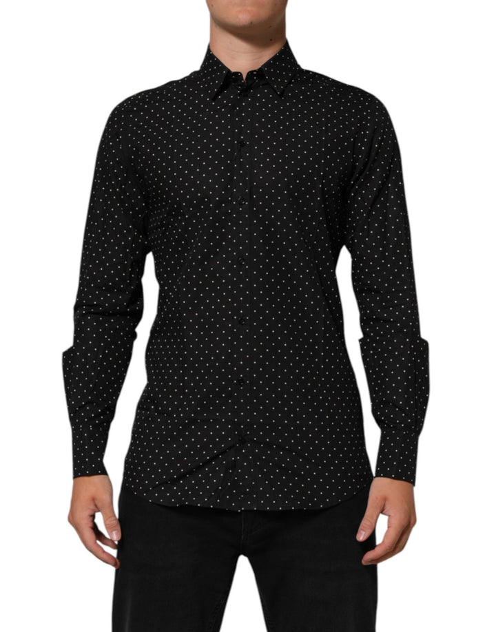 Dolce & Gabbana Black Polka Dot Cotton GOLD Men Formal Dress Shirt - RIMODA