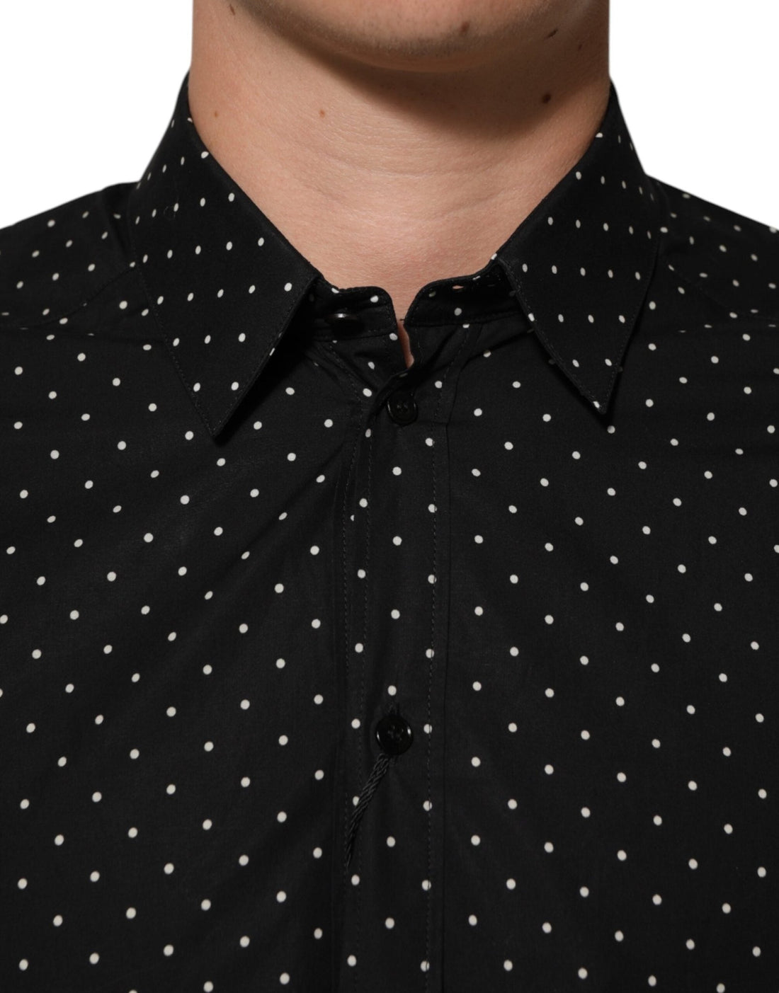 Dolce & Gabbana Black Polka Dot Cotton GOLD Men Formal Dress Shirt - RIMODA