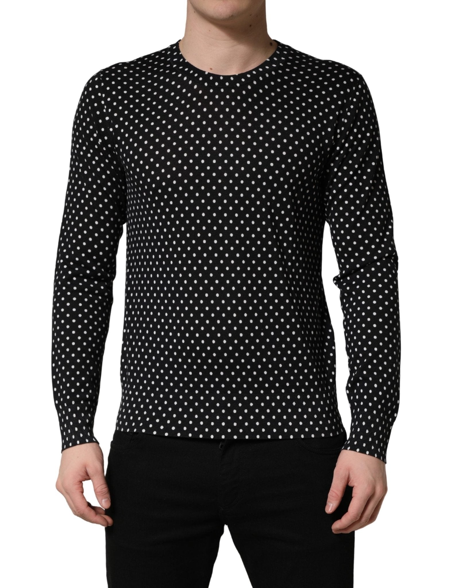 Dolce & Gabbana Black Polka Dot Crew Neck Pullover Sweater - RIMODA