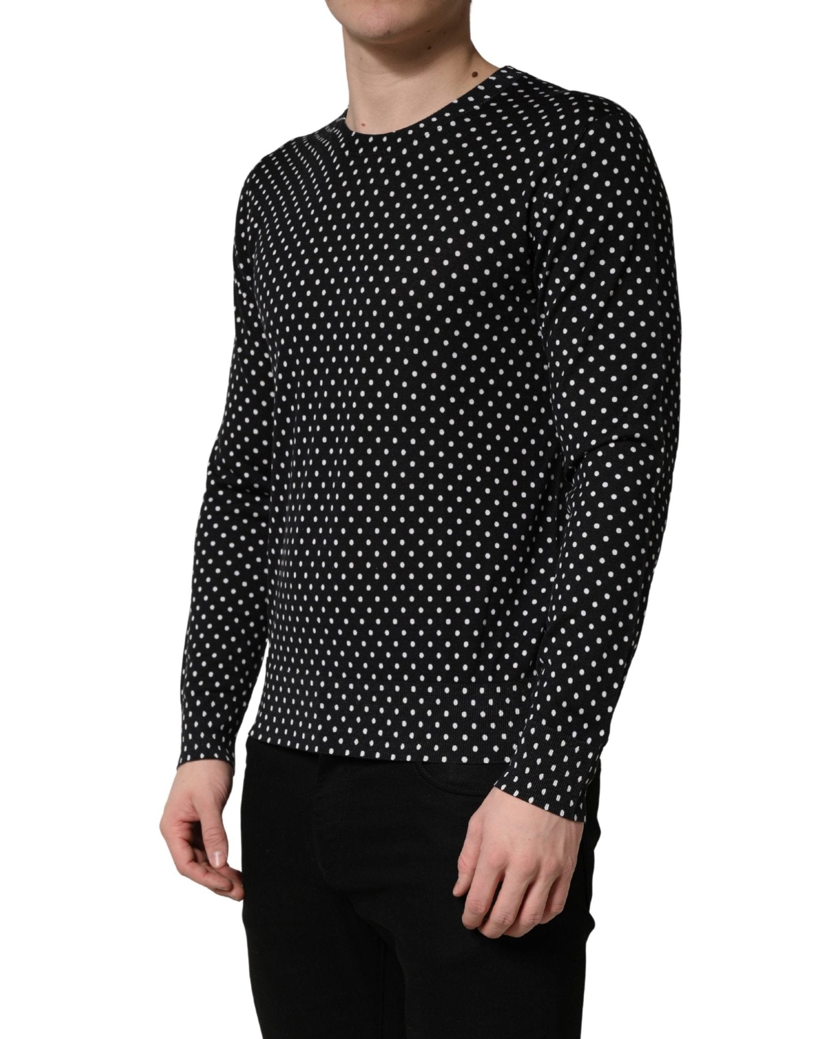 Dolce & Gabbana Black Polka Dot Crew Neck Pullover Sweater - RIMODA