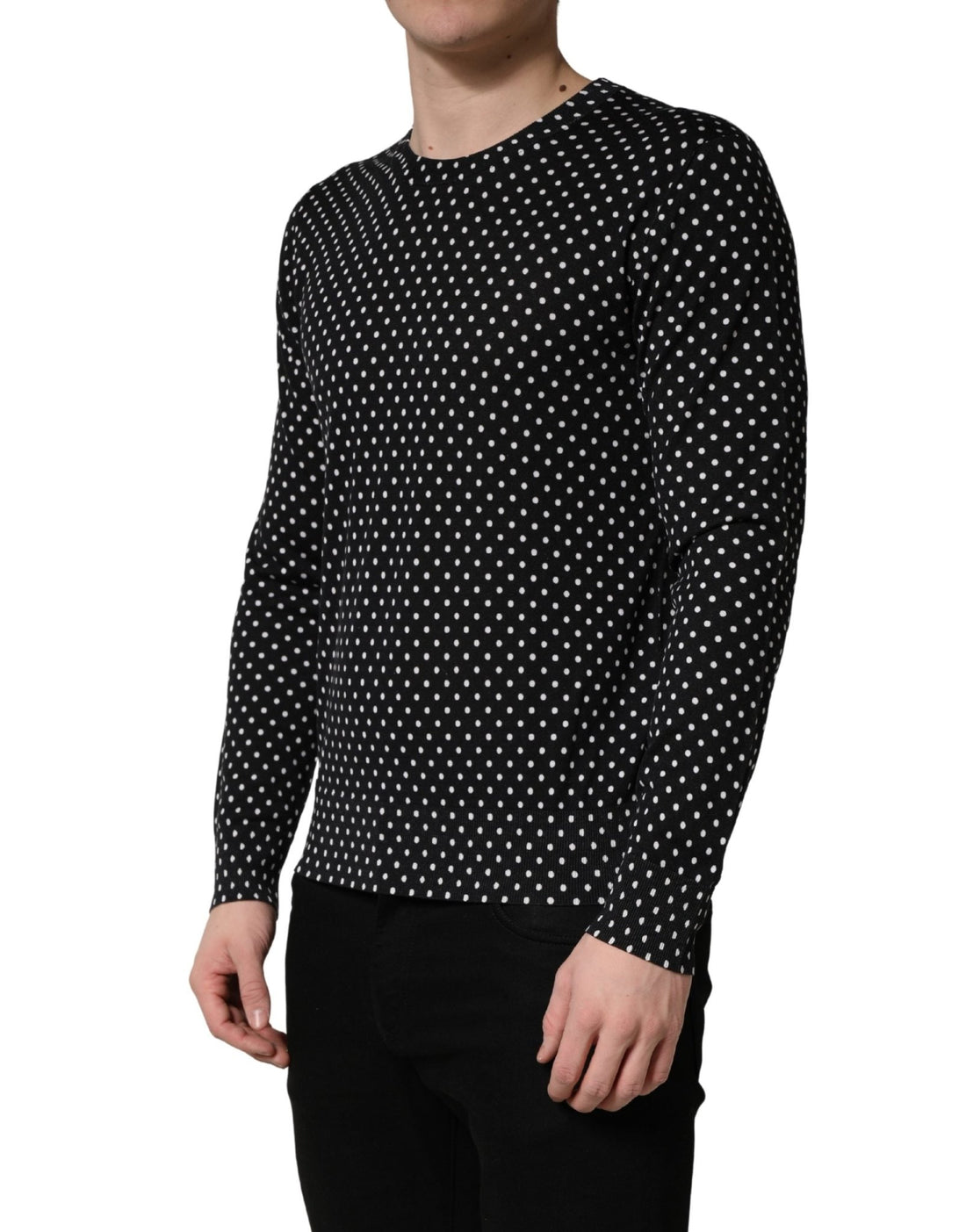 Dolce & Gabbana Black Polka Dot Crew Neck Pullover Sweater - RIMODA