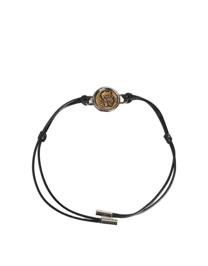 Dolce & Gabbana Black Polyester Cord Gold Tone Roman Coin Charm Bracelet - RIMODA