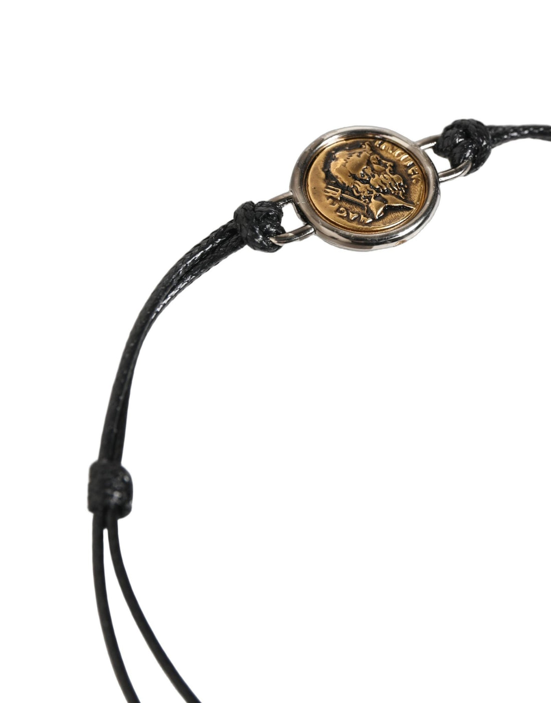 Dolce & Gabbana Black Polyester Cord Gold Tone Roman Coin Charm Bracelet - RIMODA