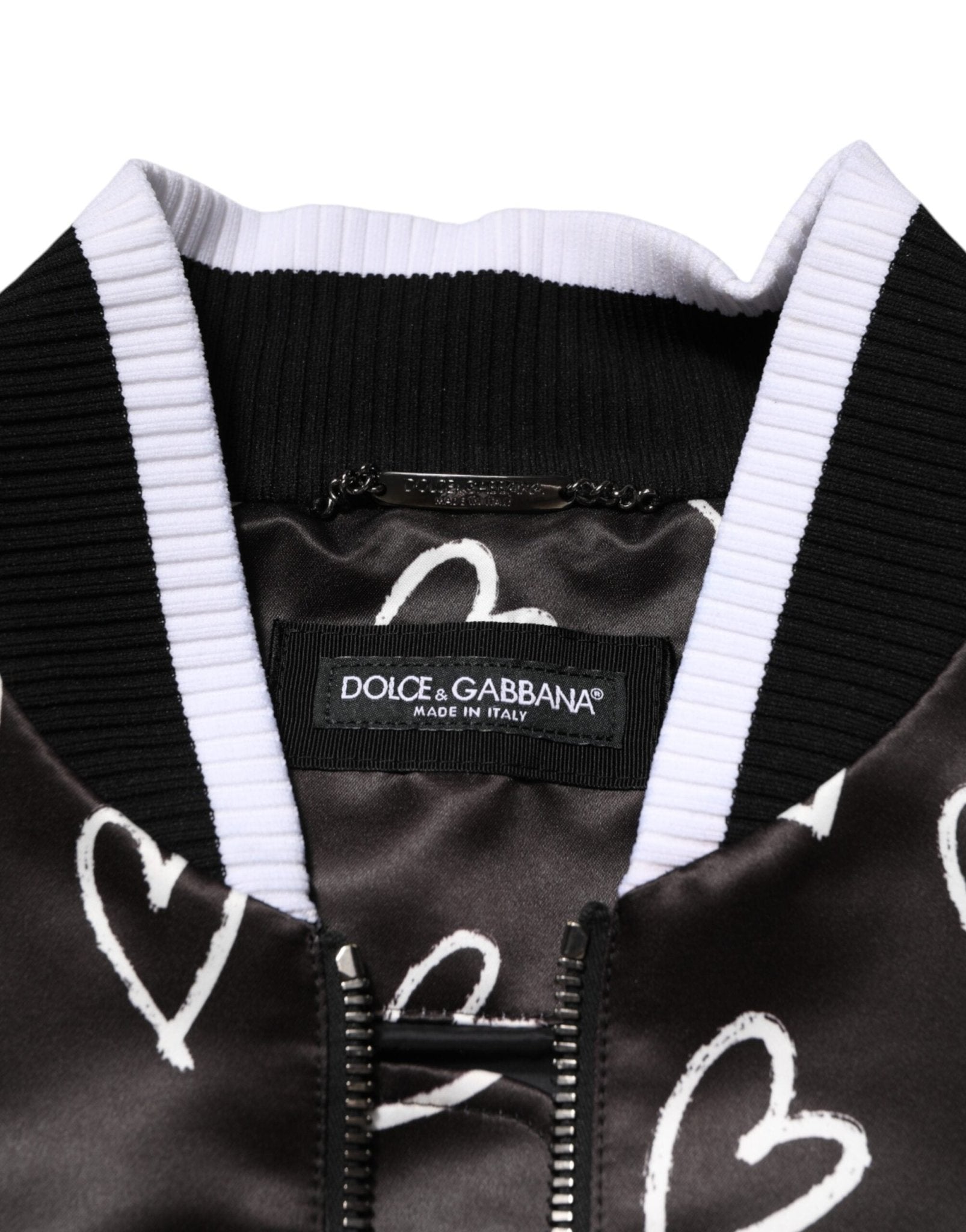 Dolce & Gabbana Black Polyester Heart Print Bomber Jacket - RIMODA