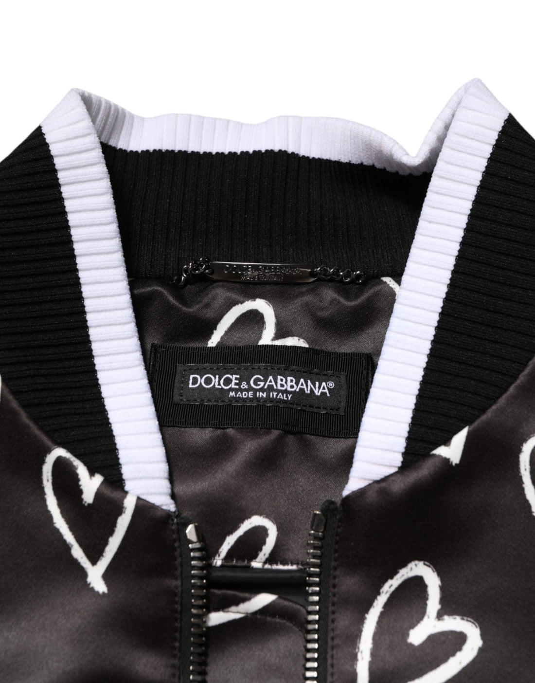 Dolce & Gabbana Black Polyester Heart Print Bomber Jacket - RIMODA