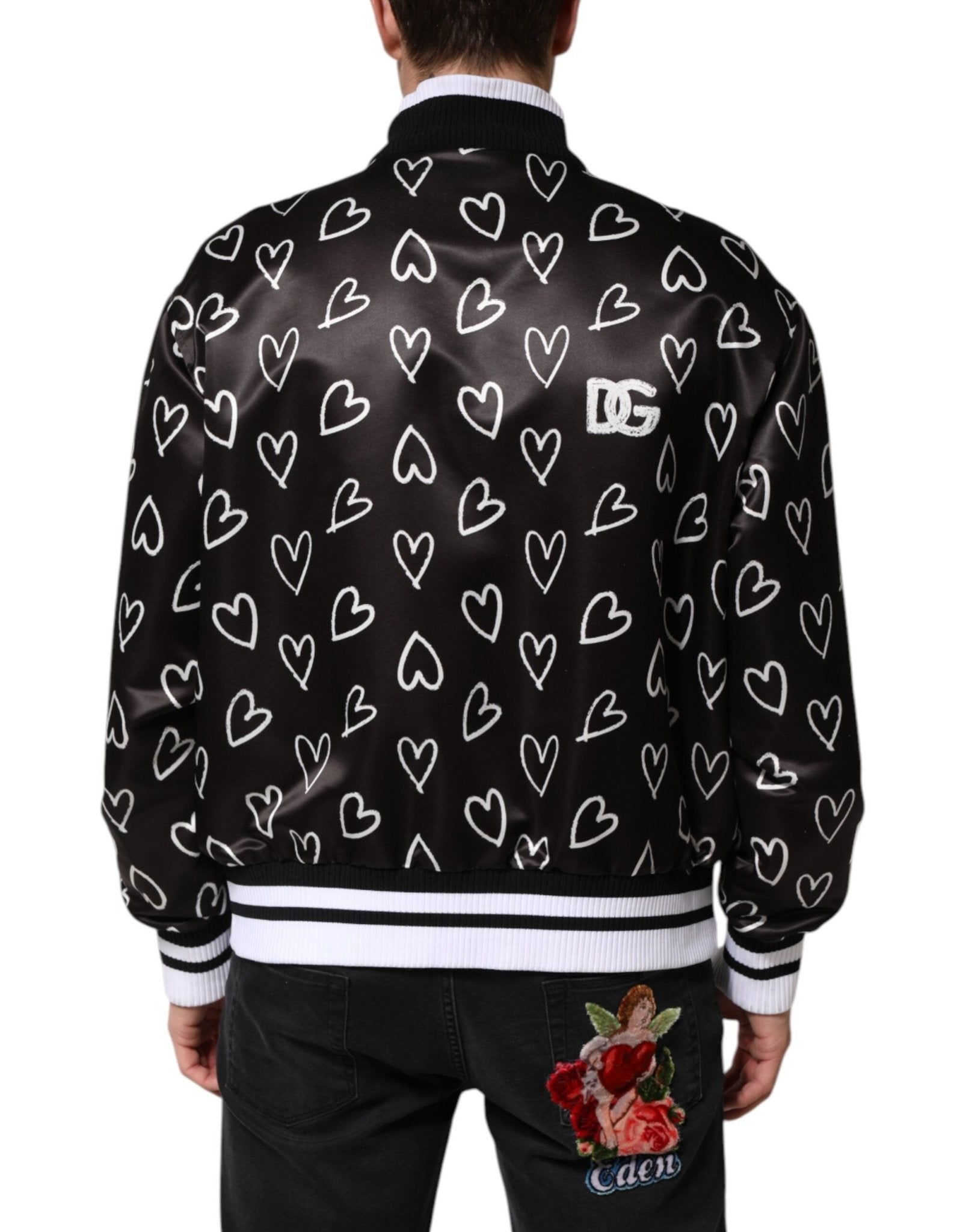 Dolce & Gabbana Black Polyester Heart Print Bomber Jacket - RIMODA