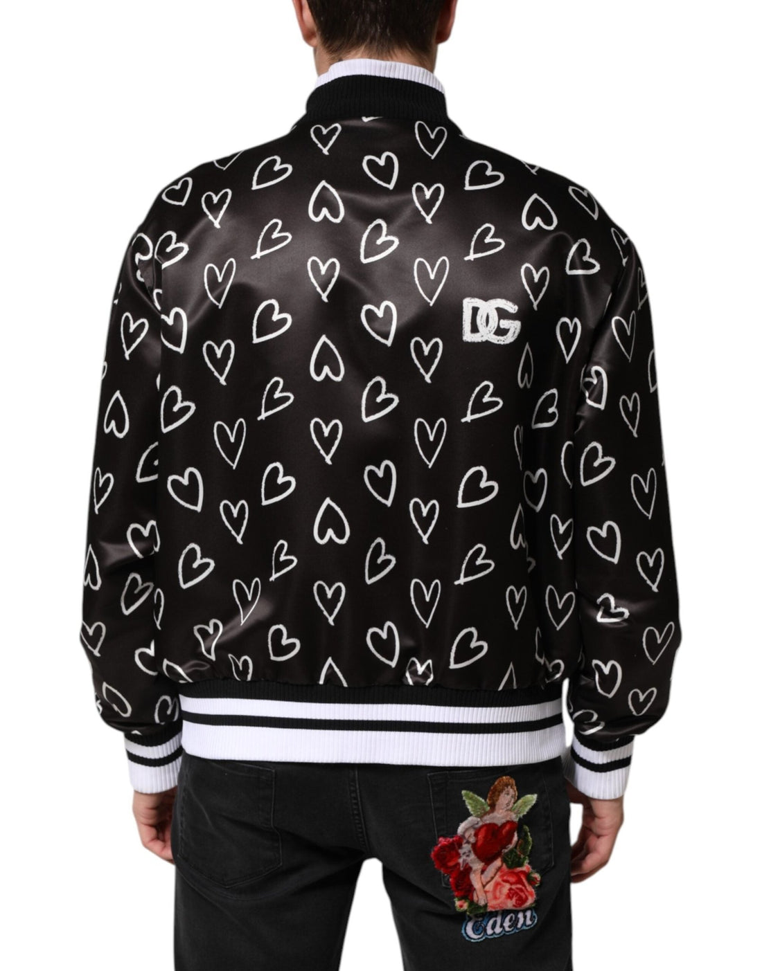 Dolce & Gabbana Black Polyester Heart Print Bomber Jacket - RIMODA
