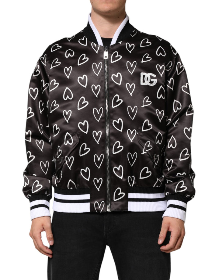 Dolce & Gabbana Black Polyester Heart Print Bomber Jacket - RIMODA