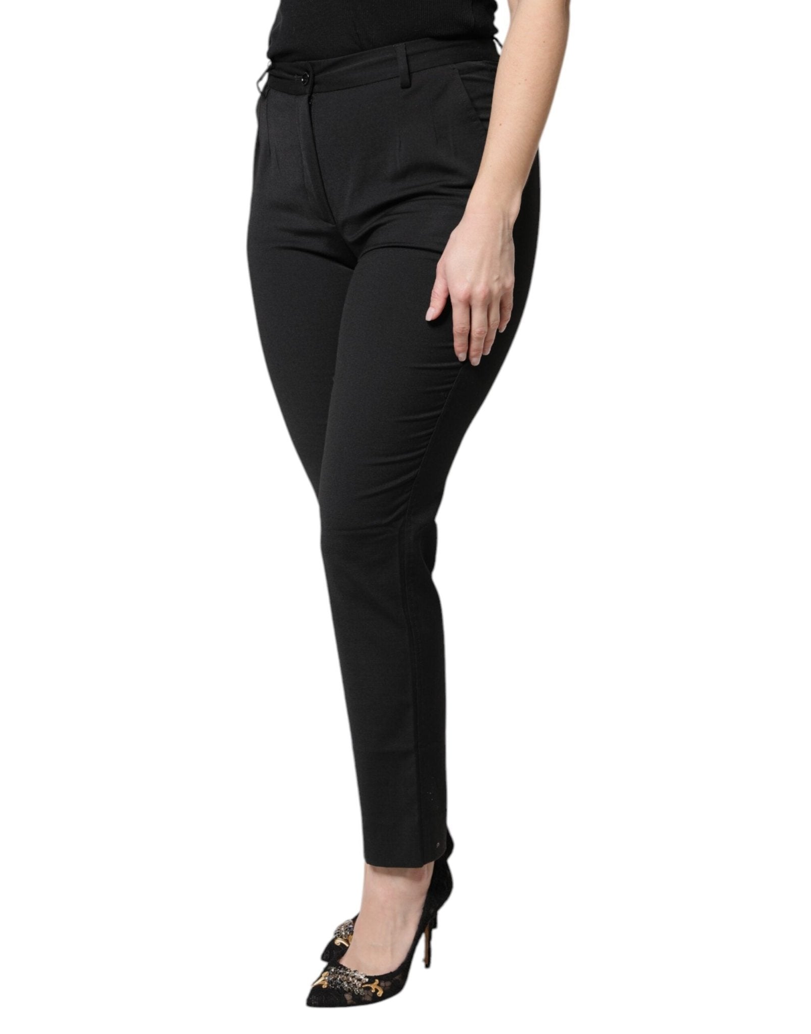 Dolce & Gabbana Black Polyester High Waist Slim Pants - RIMODA