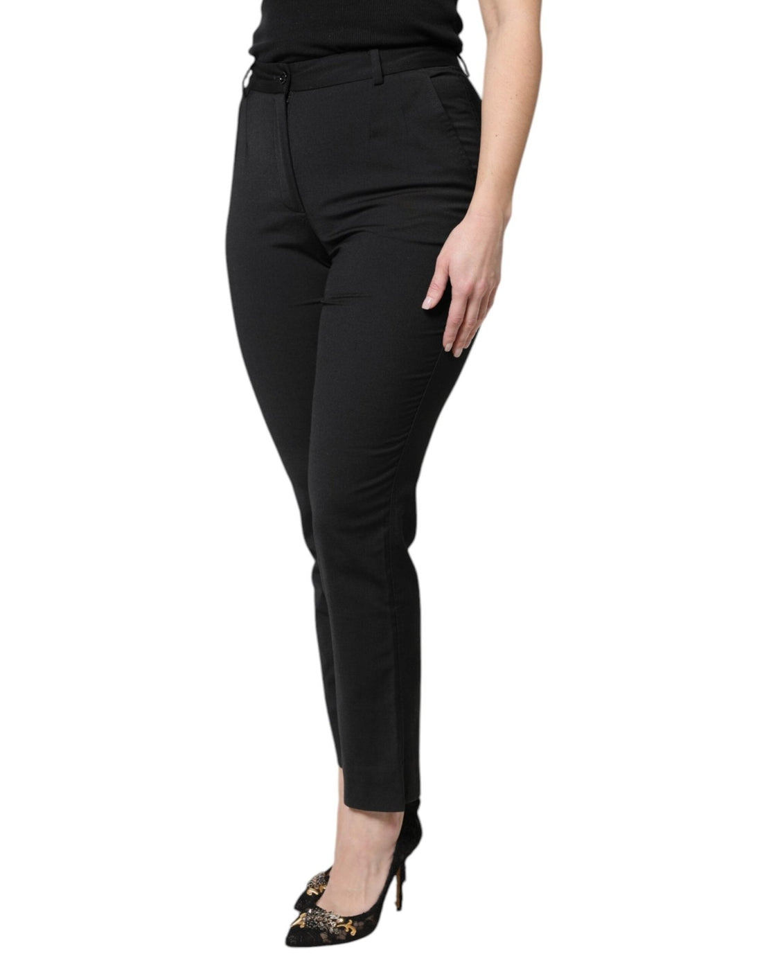 Dolce & Gabbana Black Polyester High Waist Slim Pants - RIMODA