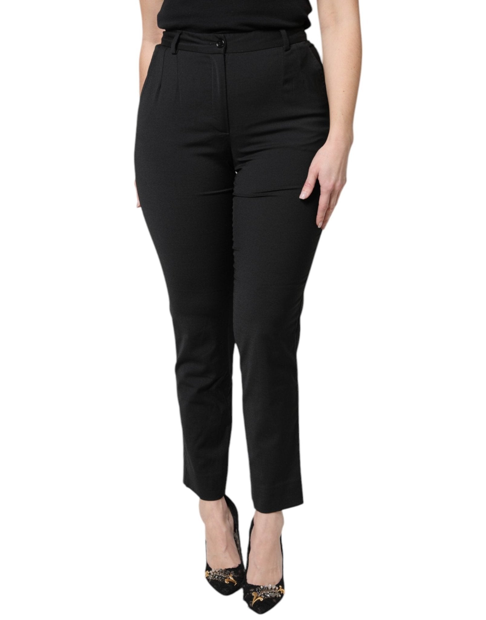 Dolce & Gabbana Black Polyester High Waist Slim Pants - RIMODA