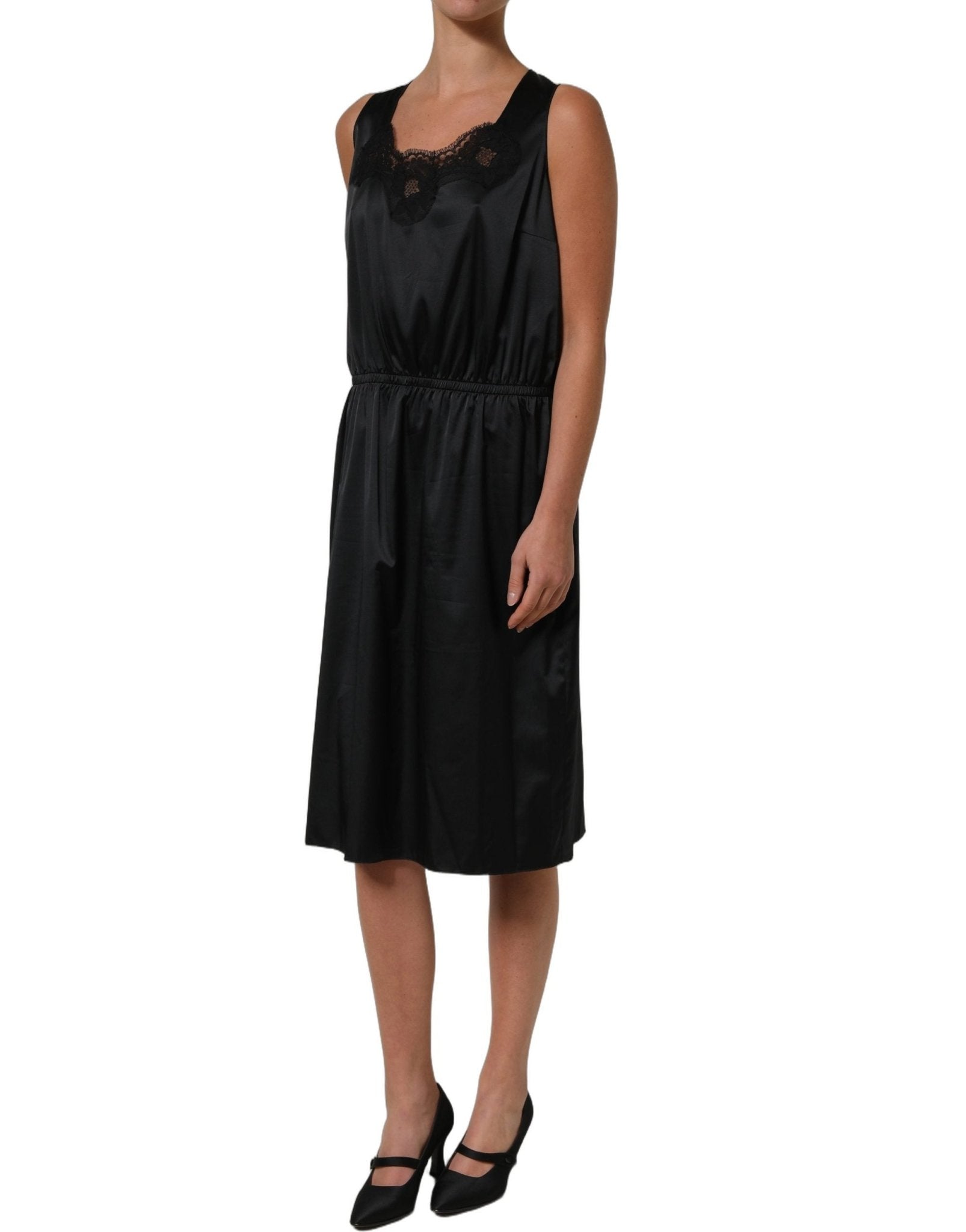 Dolce & Gabbana Black Polyester LaceTrim Sheath Midi Dress - RIMODA