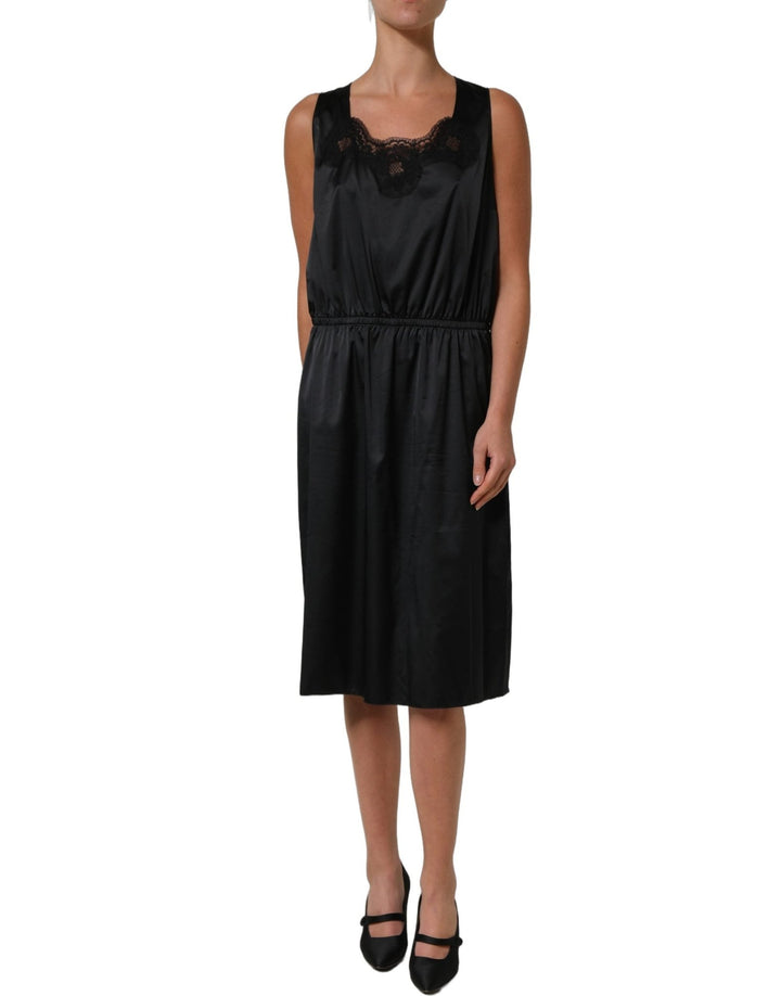 Dolce & Gabbana Black Polyester LaceTrim Sheath Midi Dress - RIMODA