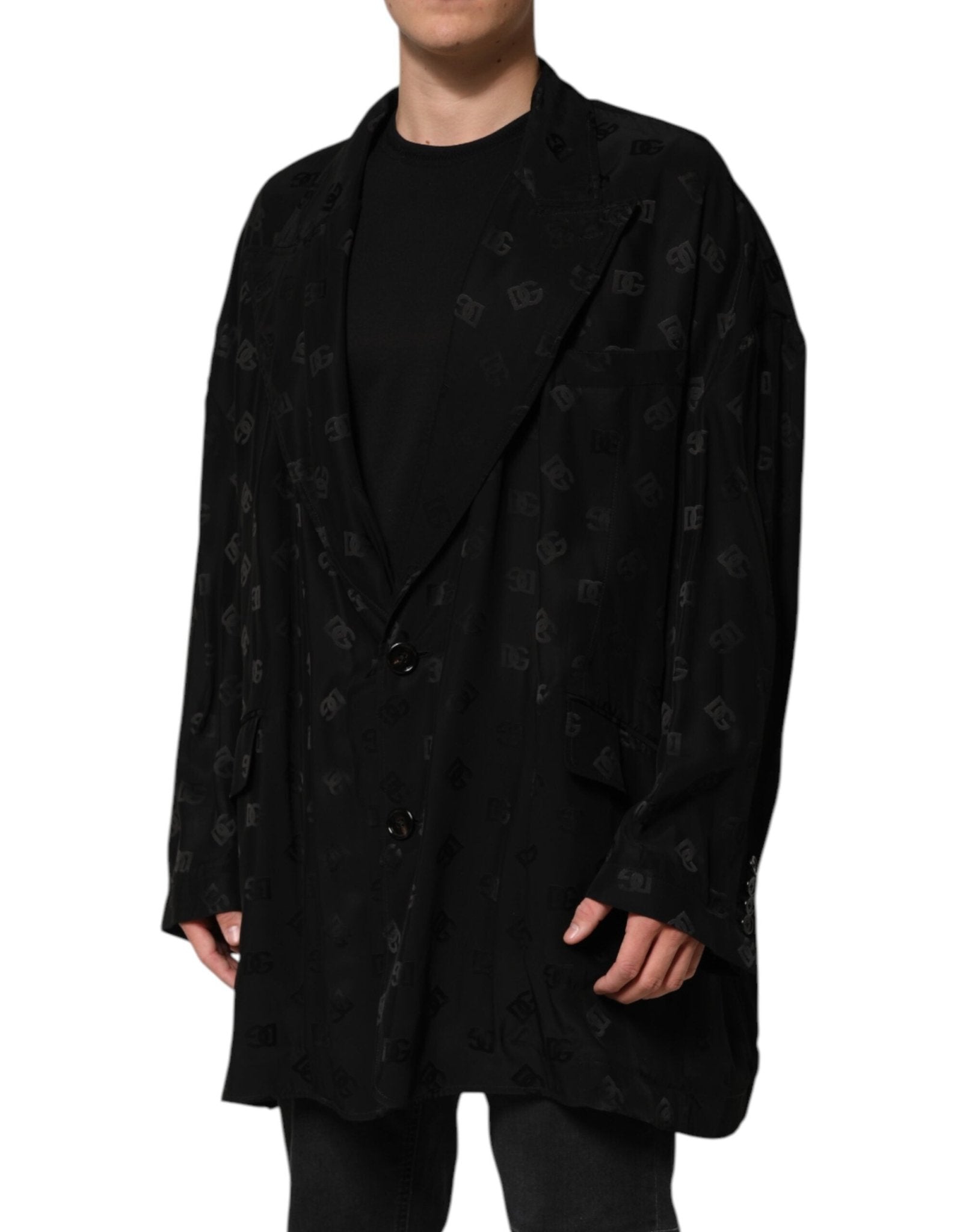 Dolce & Gabbana Black Polyester Logo Monogram Coat Jacket - RIMODA