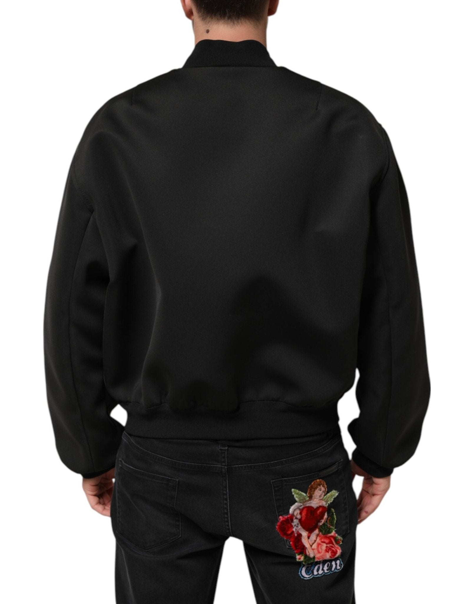 Dolce & Gabbana Black Polyester Logo Plaque Bomber Jacket - RIMODA