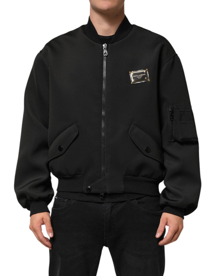 Dolce & Gabbana Black Polyester Logo Plaque Bomber Jacket - RIMODA