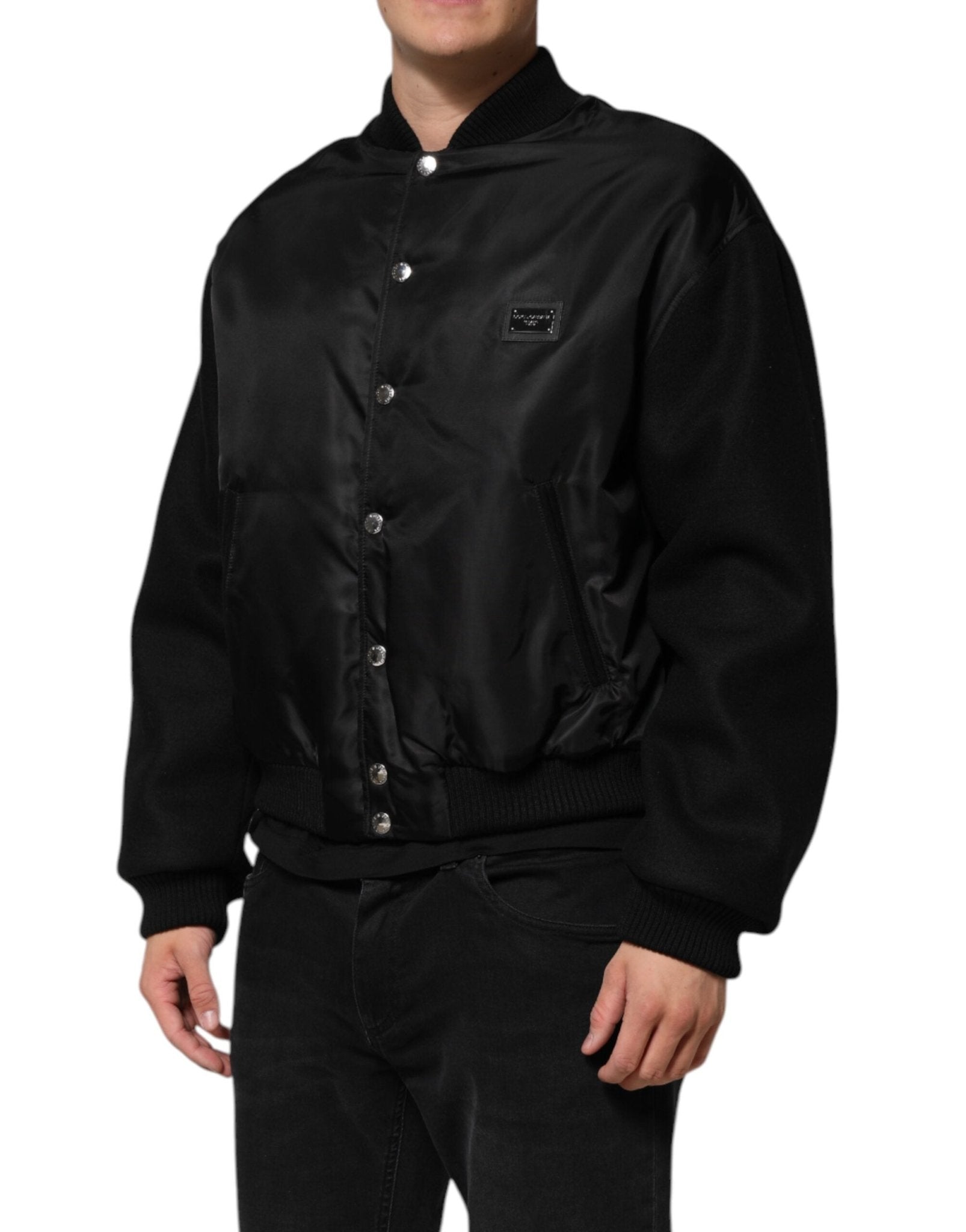 Dolce & Gabbana Black Polyester Logo Plaque Bomber Jacket - RIMODA