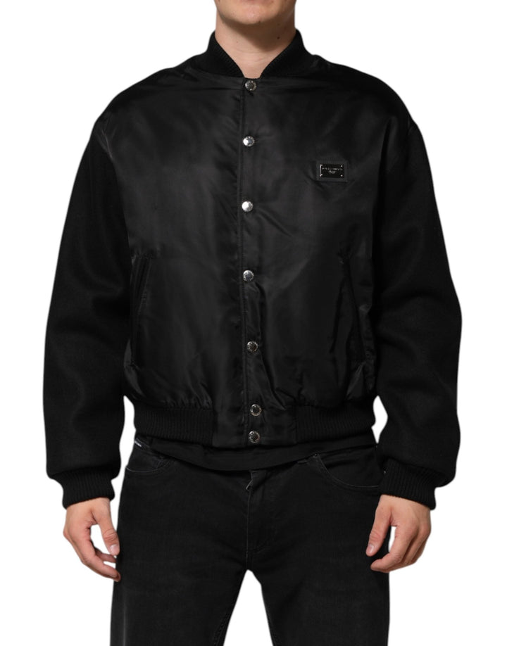 Dolce & Gabbana Black Polyester Logo Plaque Bomber Jacket - RIMODA