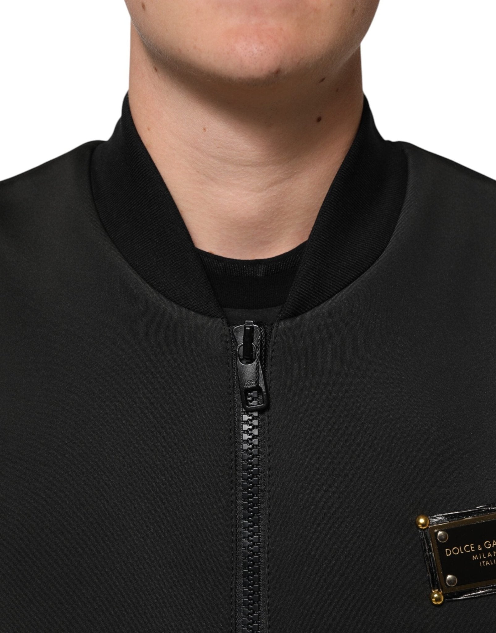 Dolce & Gabbana Black Polyester Logo Plaque Bomber Jacket - RIMODA