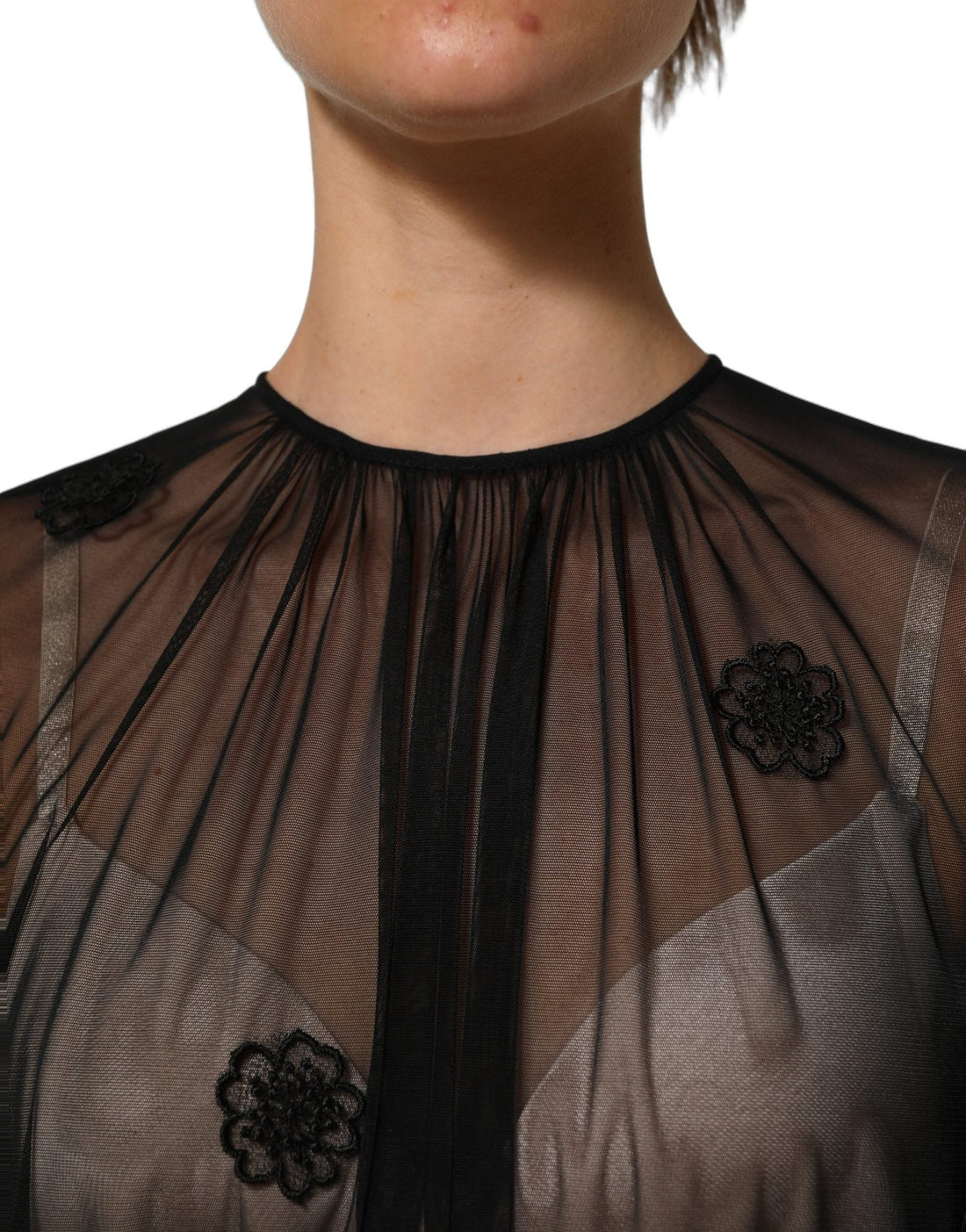 Dolce & Gabbana Black Polyester Mesh Sheer Crewneck Blouse Top - RIMODA