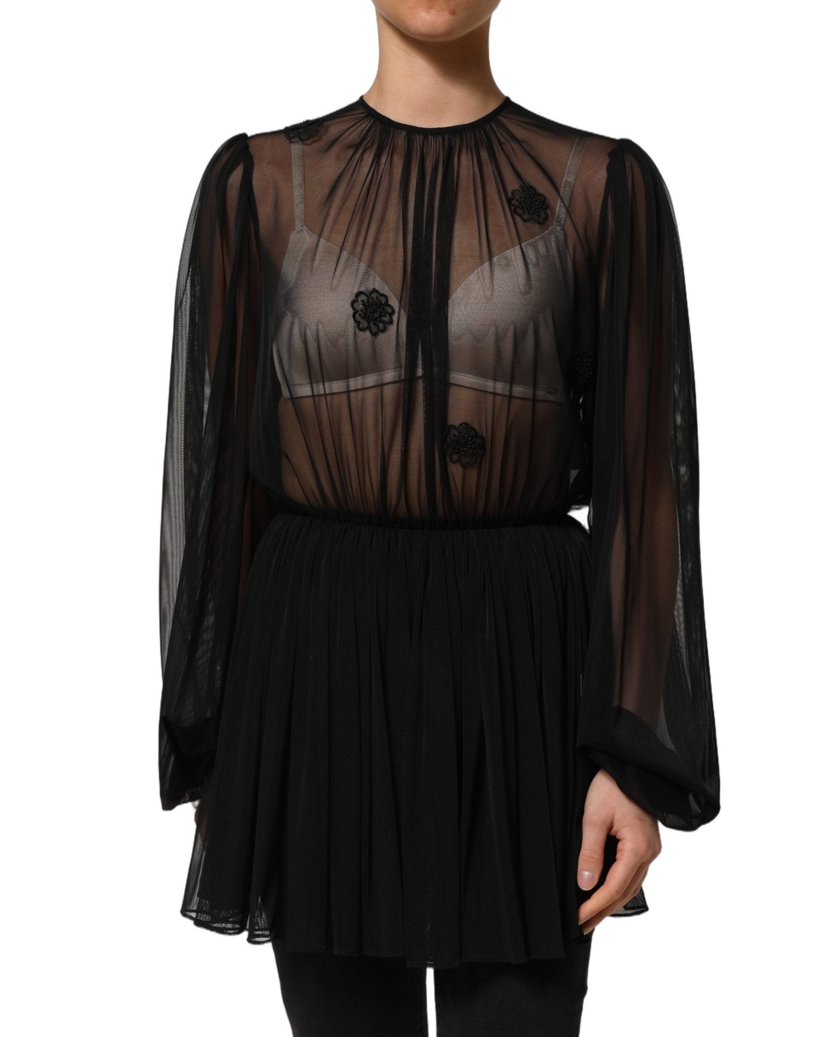 Dolce & Gabbana Black Polyester Mesh Sheer Crewneck Blouse Top - RIMODA