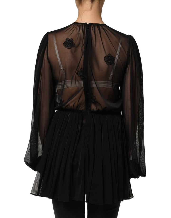 Dolce & Gabbana Black Polyester Mesh Sheer Crewneck Blouse Top - RIMODA
