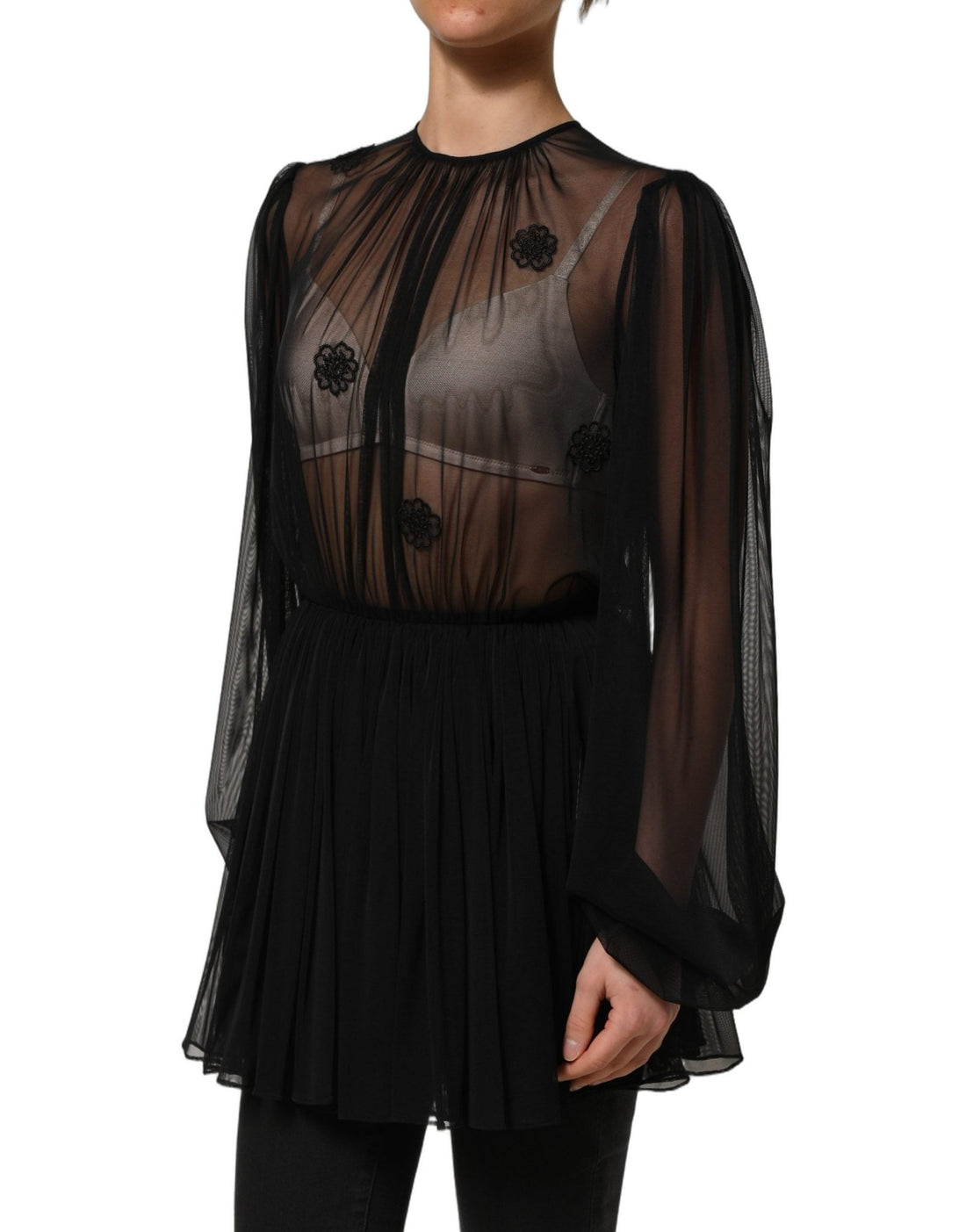 Dolce & Gabbana Black Polyester Mesh Sheer Crewneck Blouse Top - RIMODA