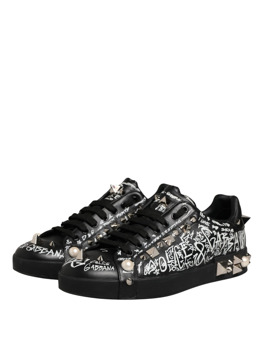 Dolce & Gabbana Black Portofino Graffiti Stud Sneakers Shoes - RIMODA