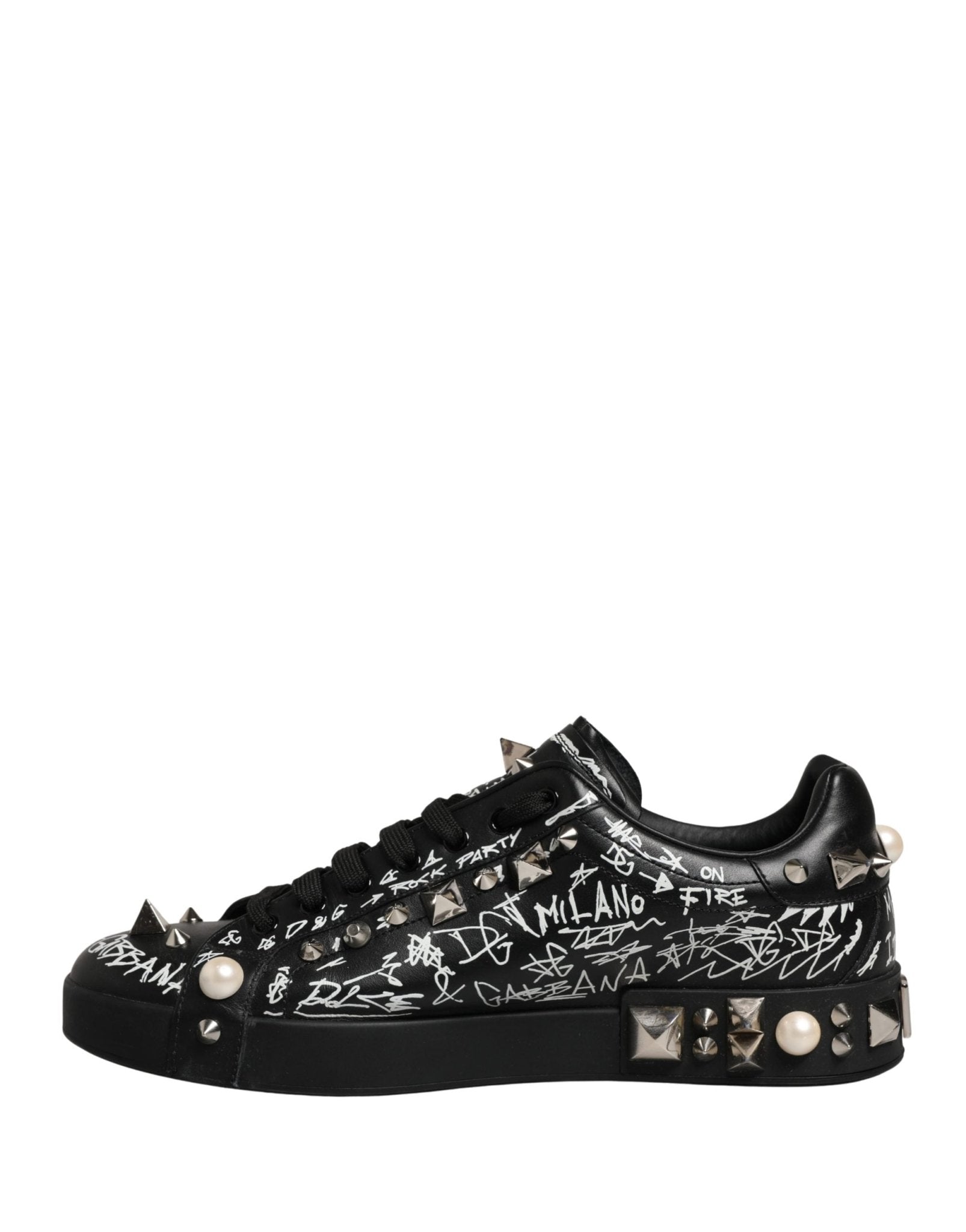 Dolce & Gabbana Black Portofino Graffiti Stud Sneakers Shoes - RIMODA