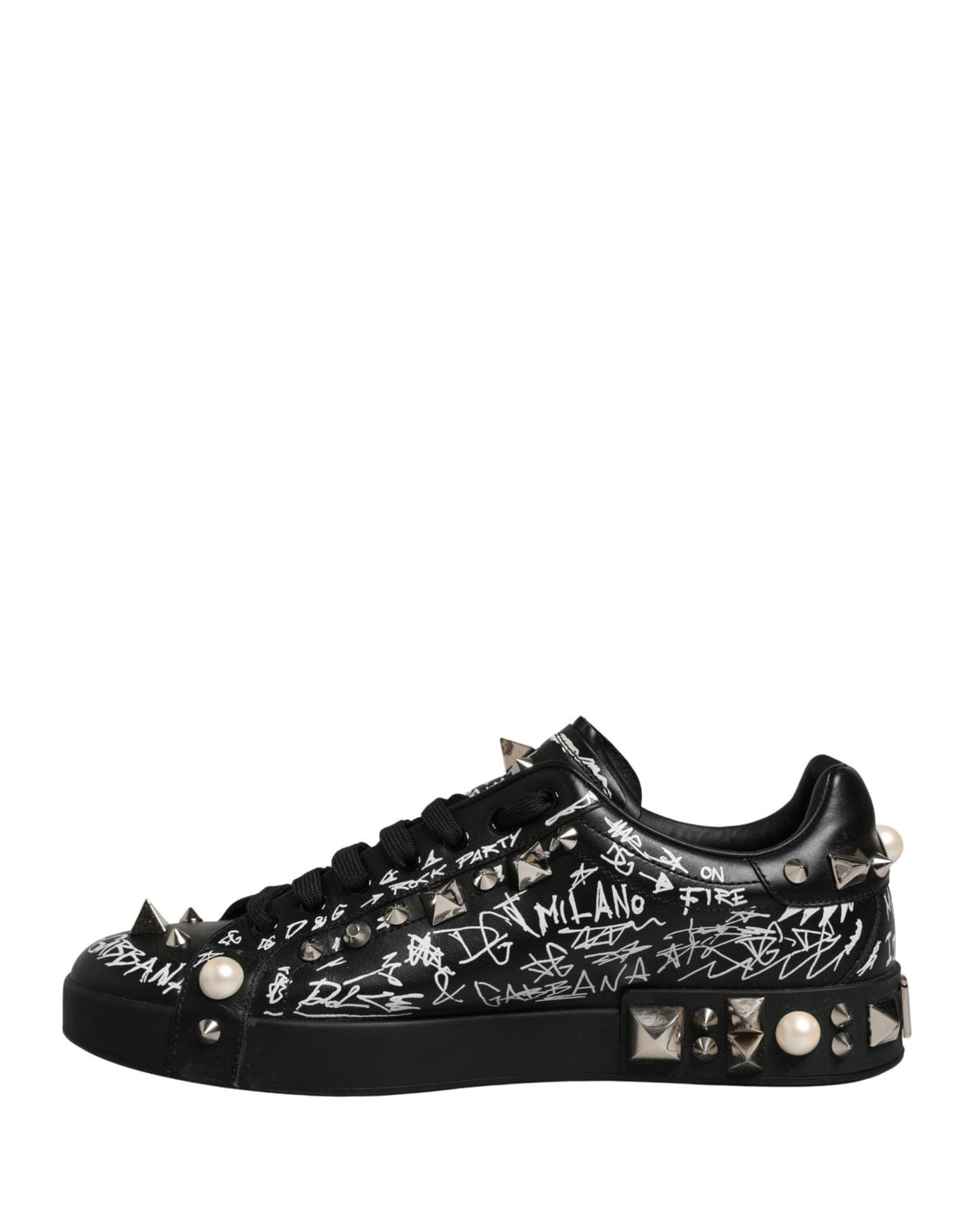 Dolce & Gabbana Black Portofino Graffiti Stud Sneakers Shoes - RIMODA