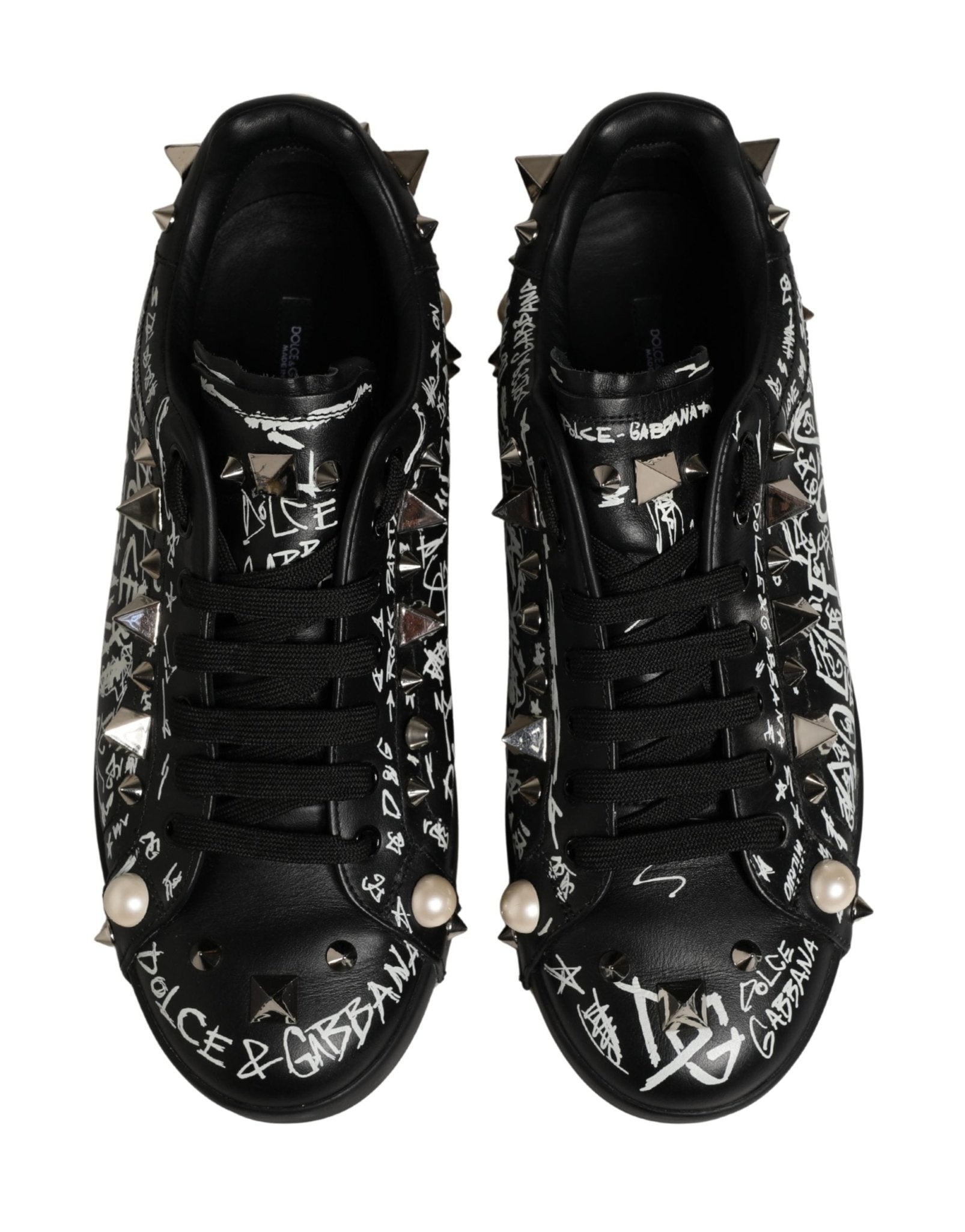 Dolce & Gabbana Black Portofino Graffiti Stud Sneakers Shoes - RIMODA