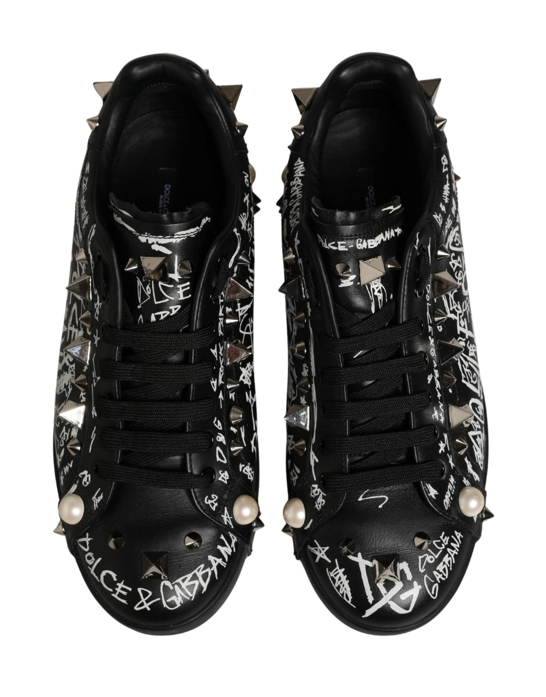 Dolce & Gabbana Black Portofino Graffiti Stud Sneakers Shoes - RIMODA