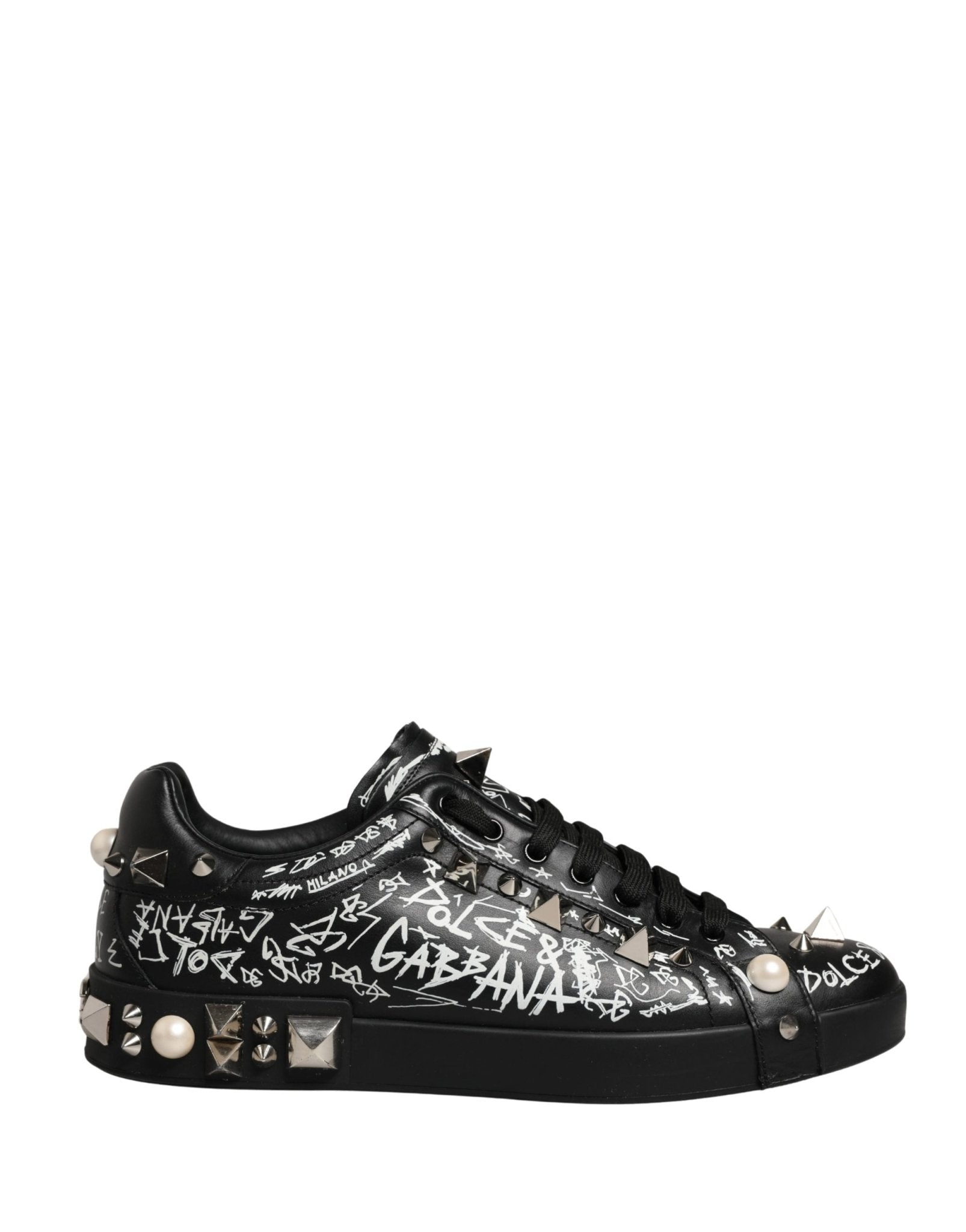 Dolce & Gabbana Black Portofino Graffiti Stud Sneakers Shoes - RIMODA
