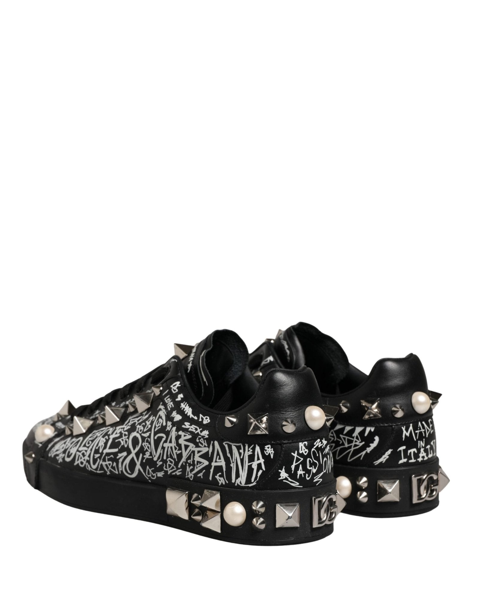 Dolce & Gabbana Black Portofino Graffiti Stud Sneakers Shoes - RIMODA