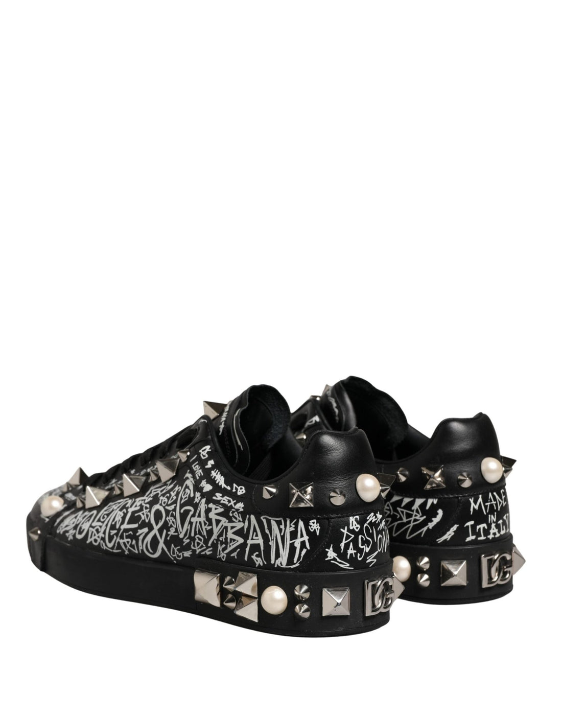 Dolce & Gabbana Black Portofino Graffiti Stud Sneakers Shoes - RIMODA