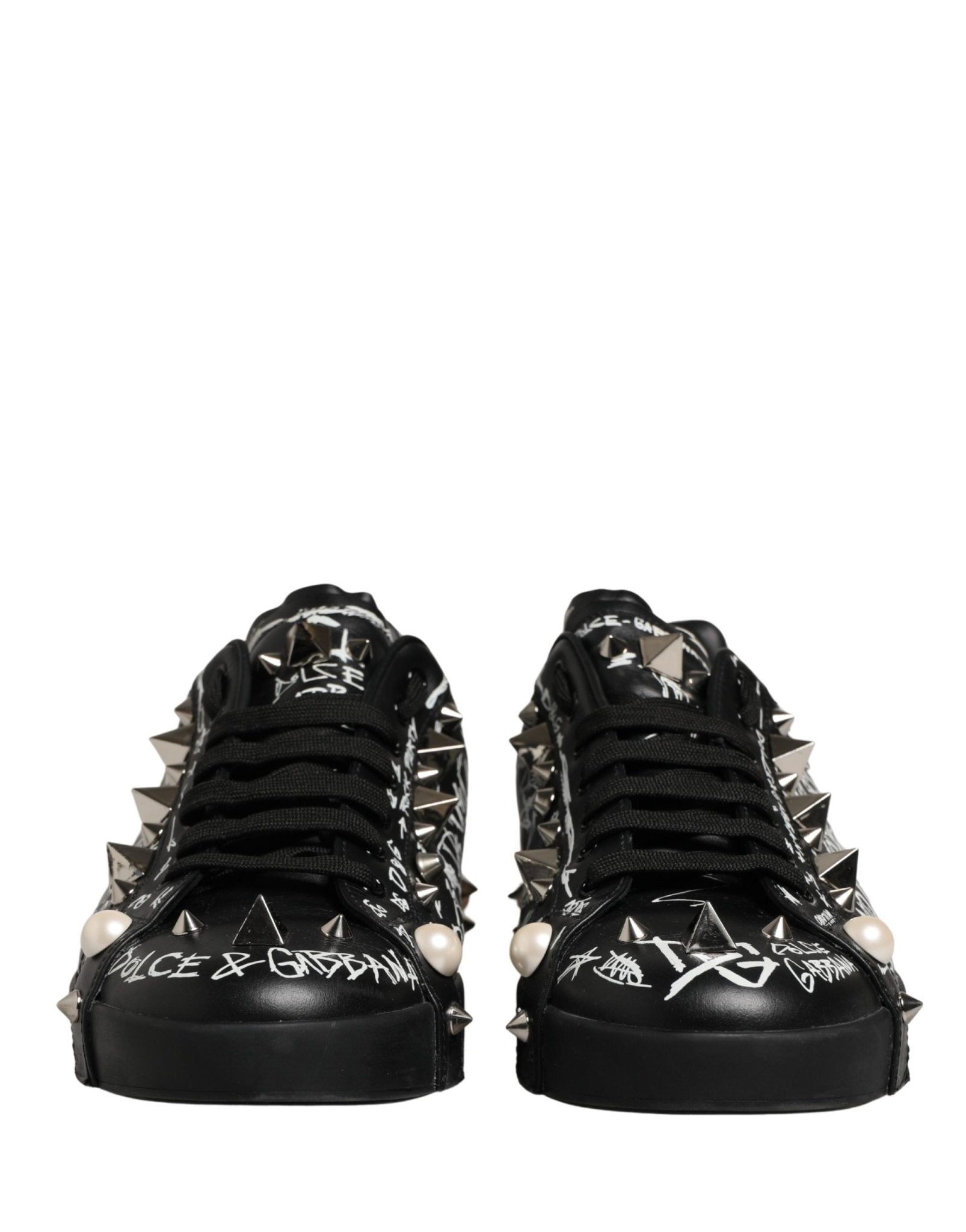Dolce & Gabbana Black Portofino Graffiti Stud Sneakers Shoes - RIMODA