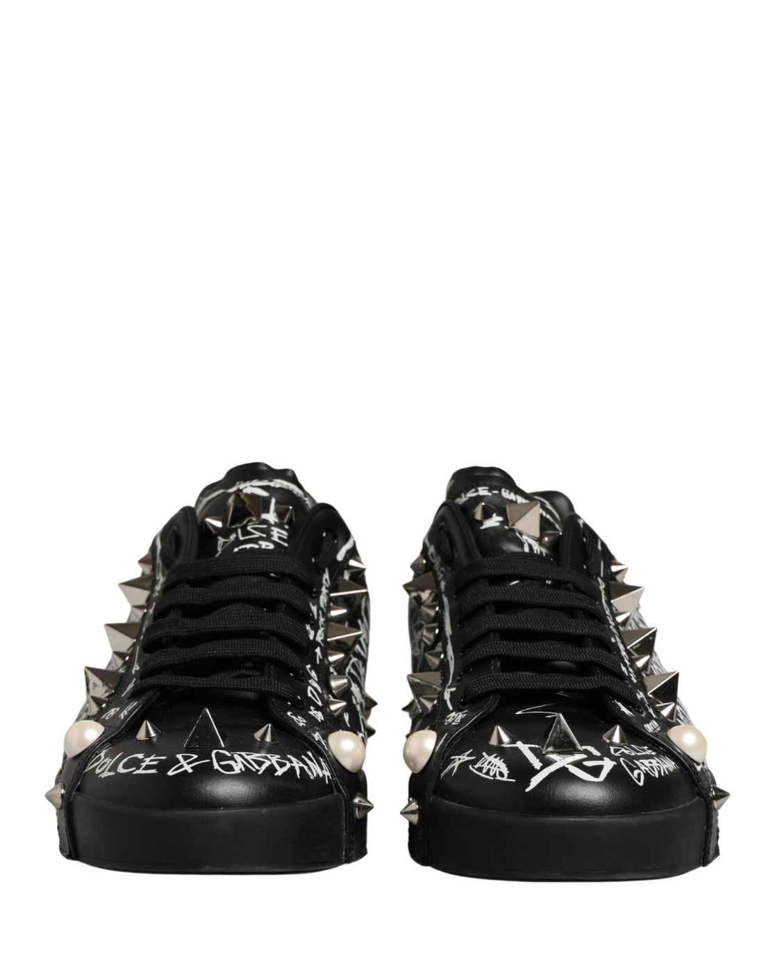 Dolce & Gabbana Black Portofino Graffiti Stud Sneakers Shoes - RIMODA